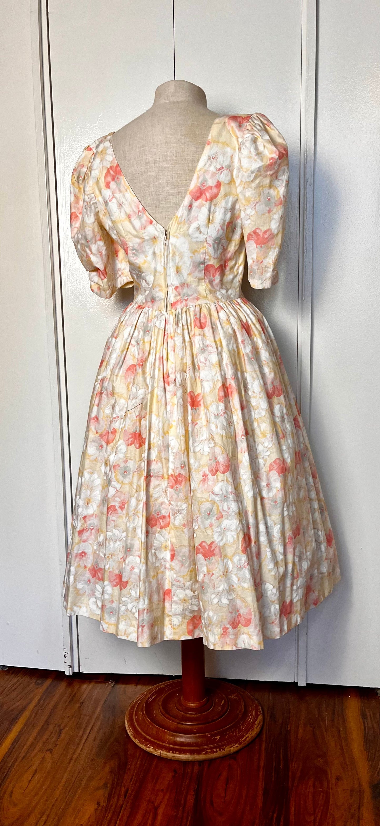 Vintage 1980's "Home-Sewn" Yellow Floral Dress (in the style of Laura Ashley)