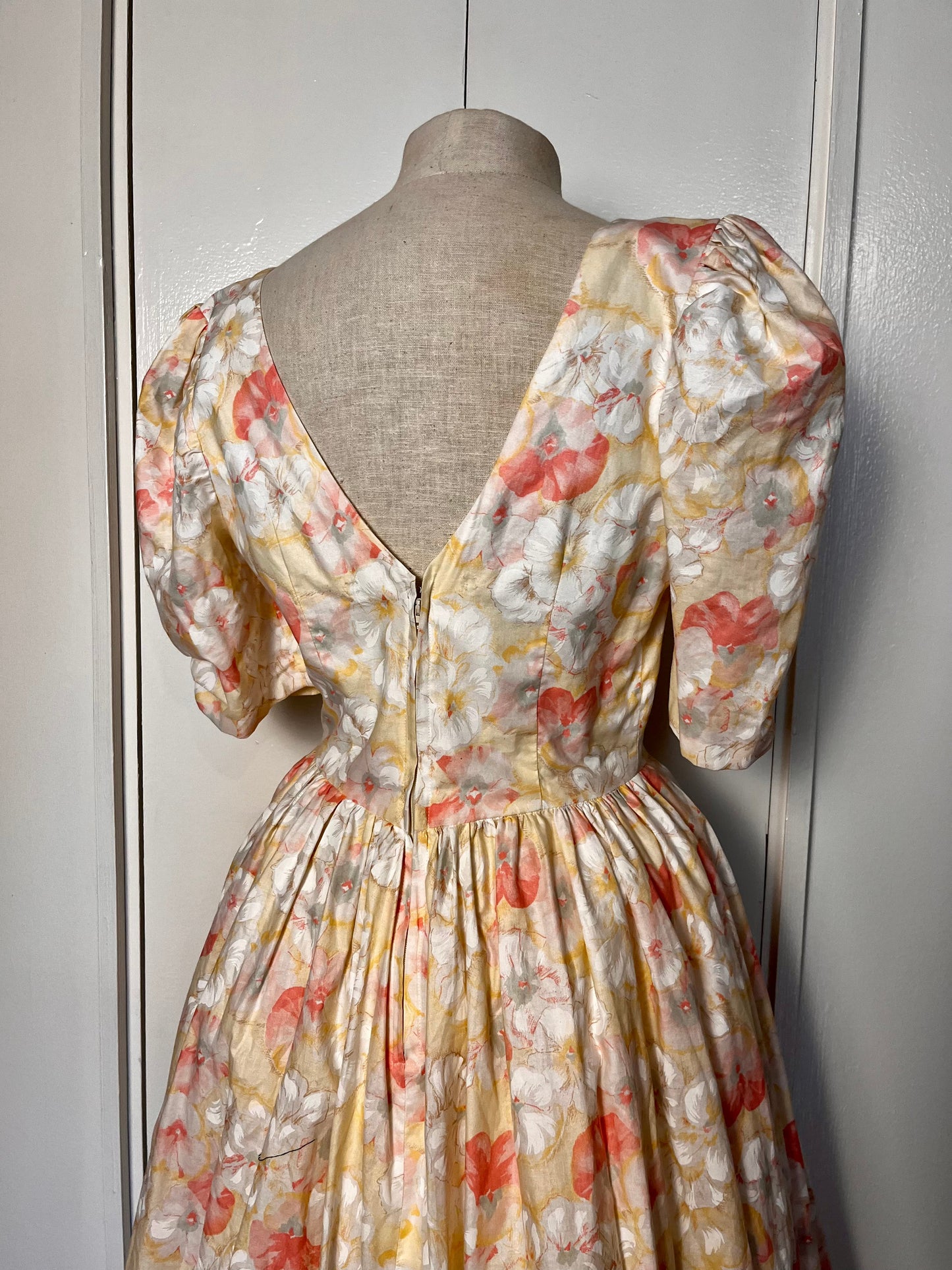 Vintage 1980's "Home-Sewn" Yellow Floral Dress (in the style of Laura Ashley)