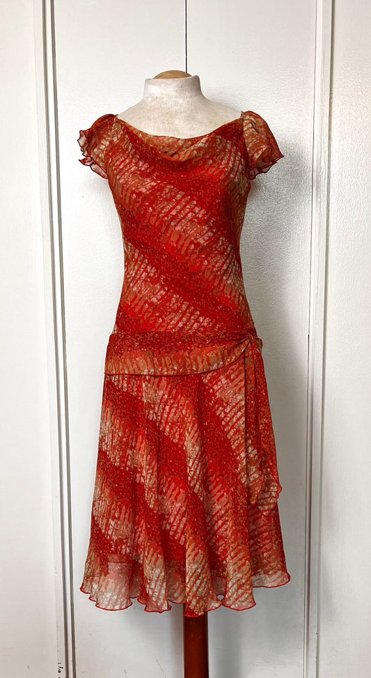 Vintage Y2K "Jonathan Martin" Red-Orange Midi Dress