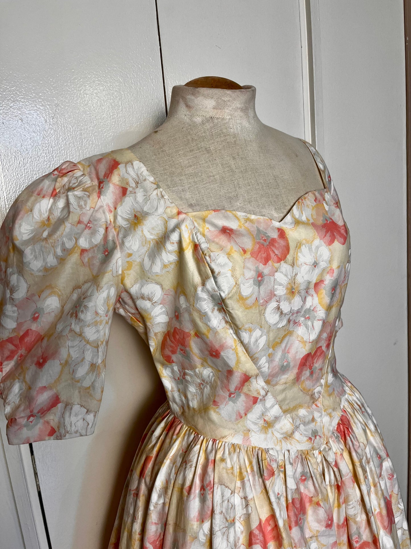 Vintage 1980's "Home-Sewn" Yellow Floral Dress (in the style of Laura Ashley)