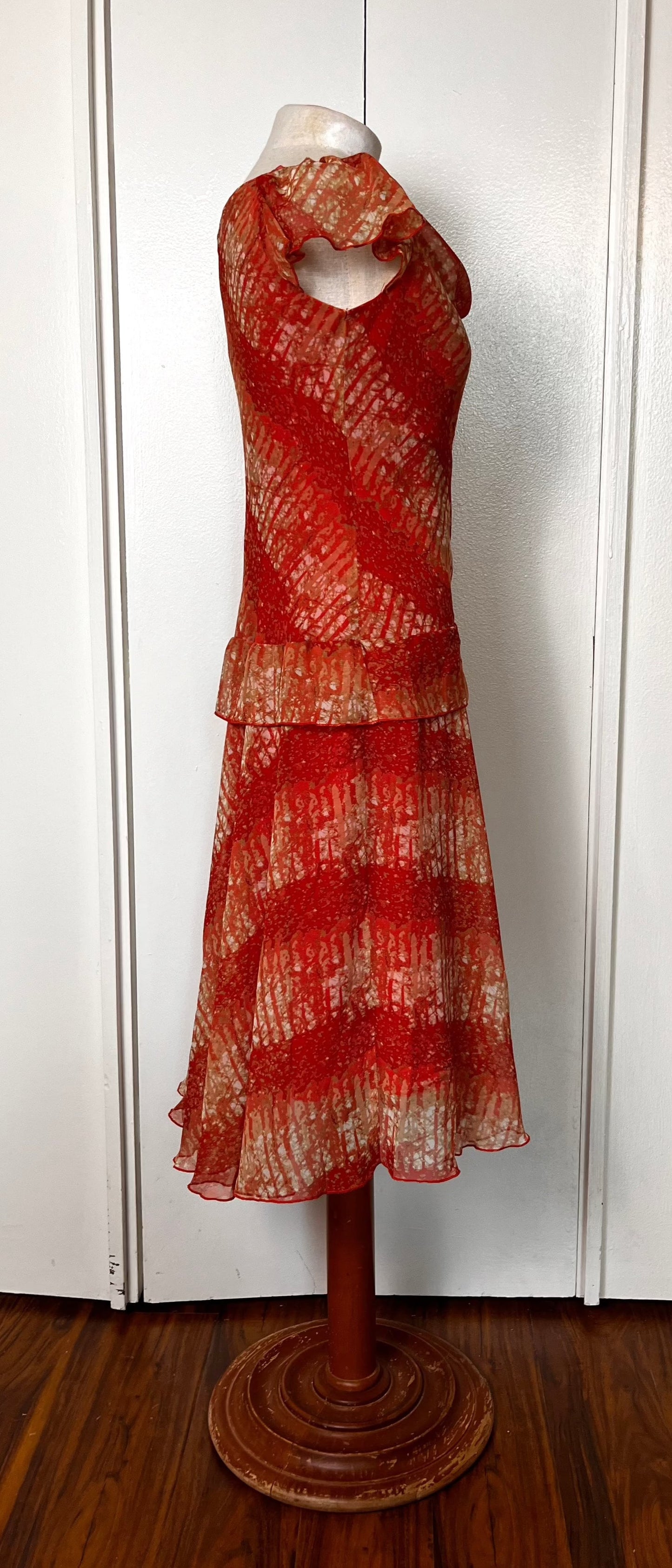 Vintage Y2K "Jonathan Martin" Red-Orange Midi Dress
