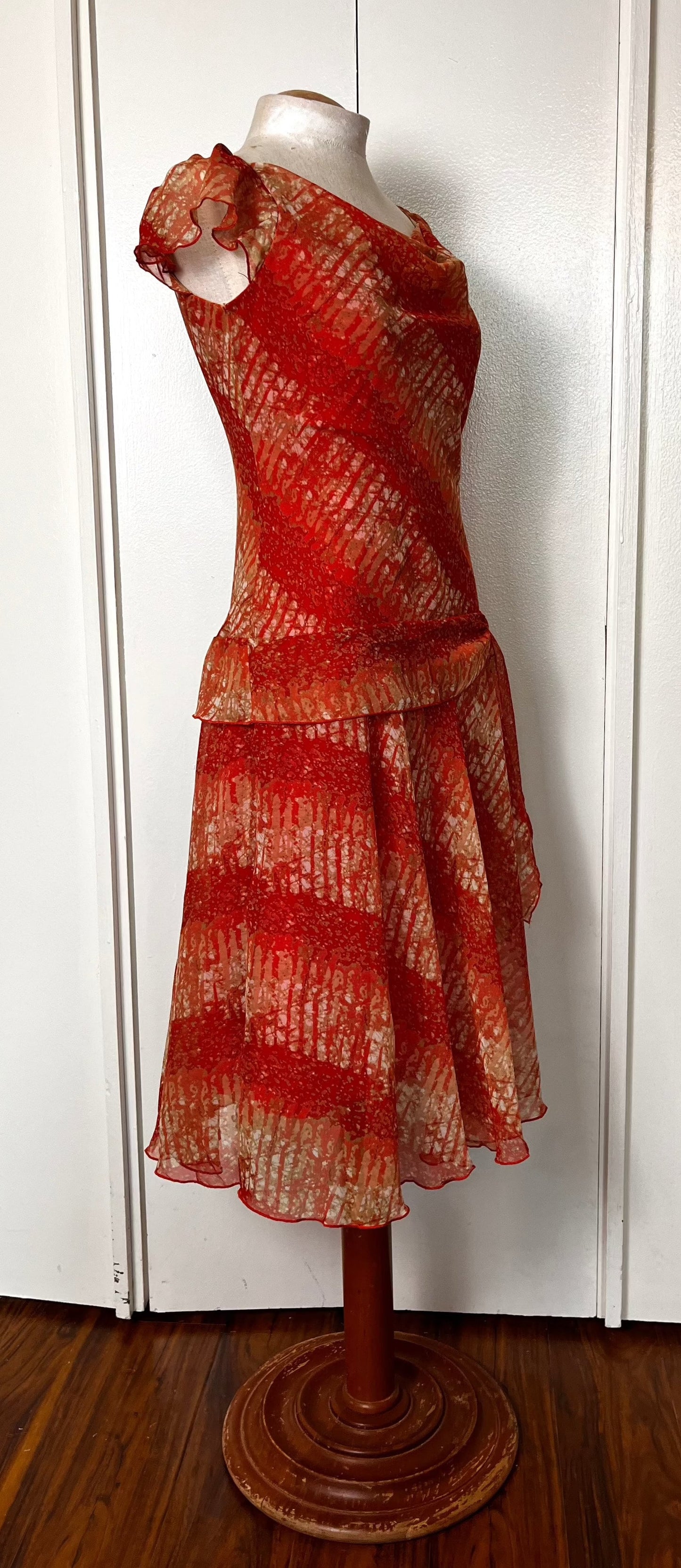 Vintage Y2K "Jonathan Martin" Red-Orange Midi Dress