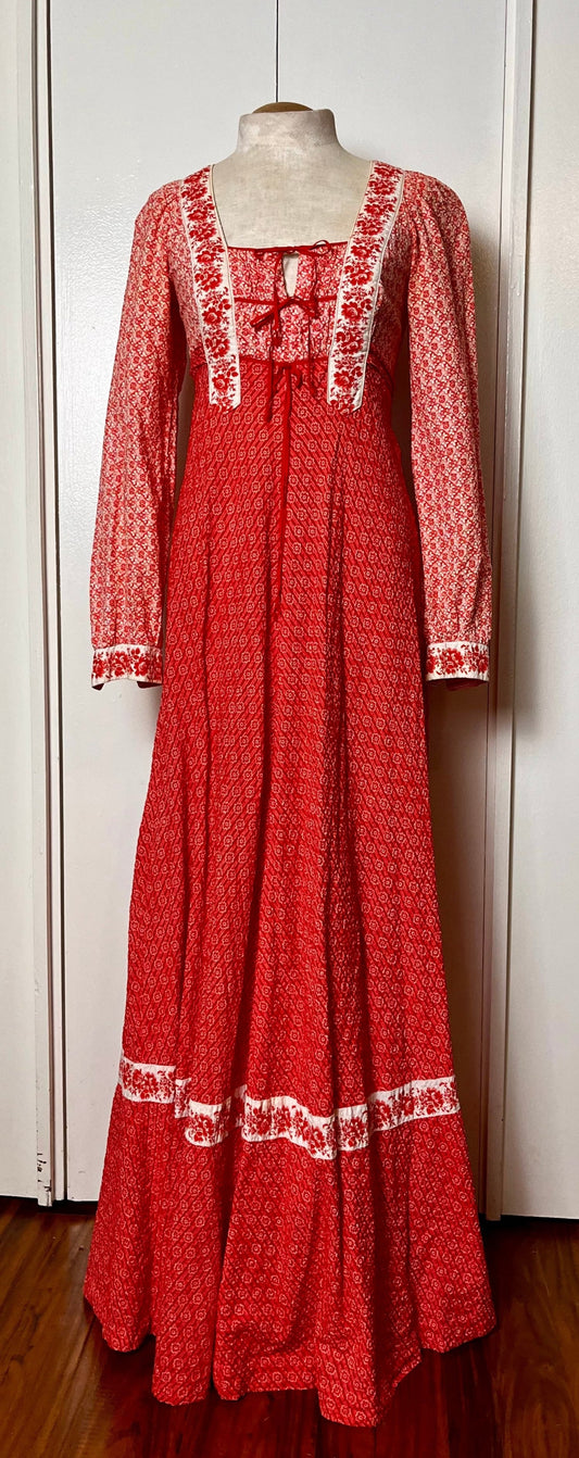 Vintage 1970's "Jody T of California" Red Maxi Dress