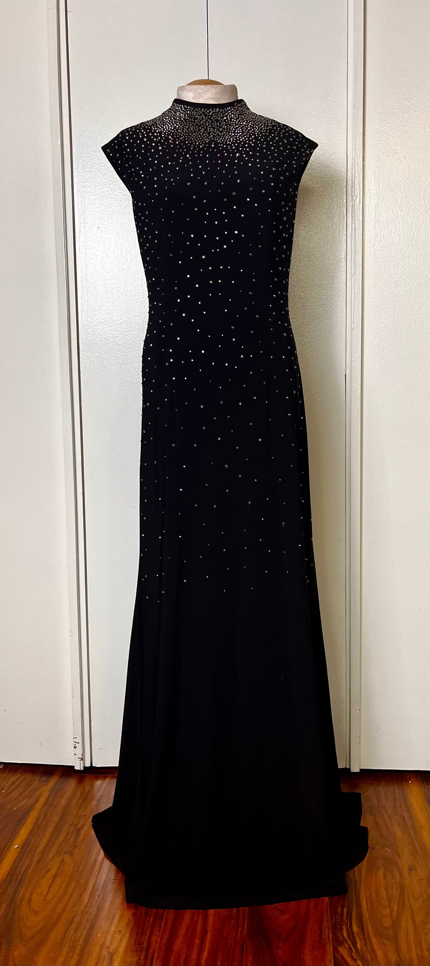 Vintage 1990's "Joseph Ribkoff" Keyhole Back Sequin Black Jersey Dress