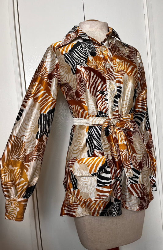 Vintage 1970's "Lady Manhattan" Zebra Print Nylon Blouse