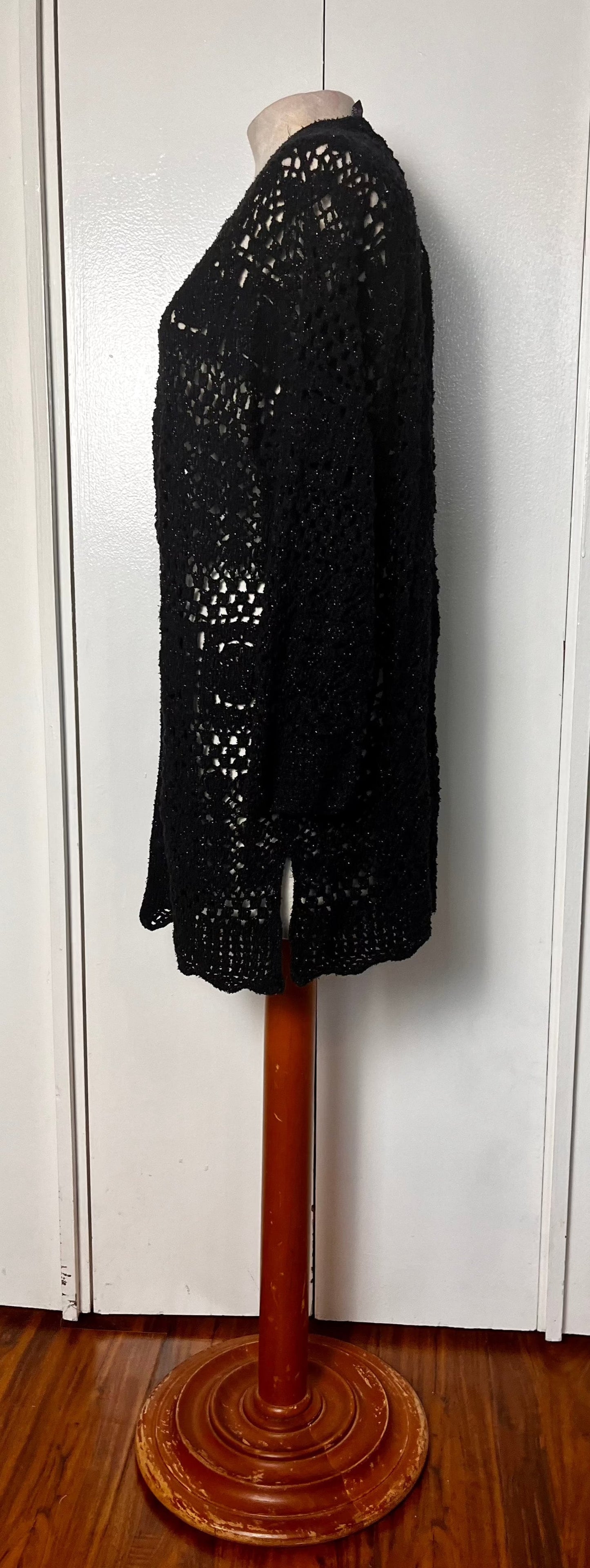 Vintage 1990's "Liz Claiborne" Glittery Black Crochet Duster Cardigan