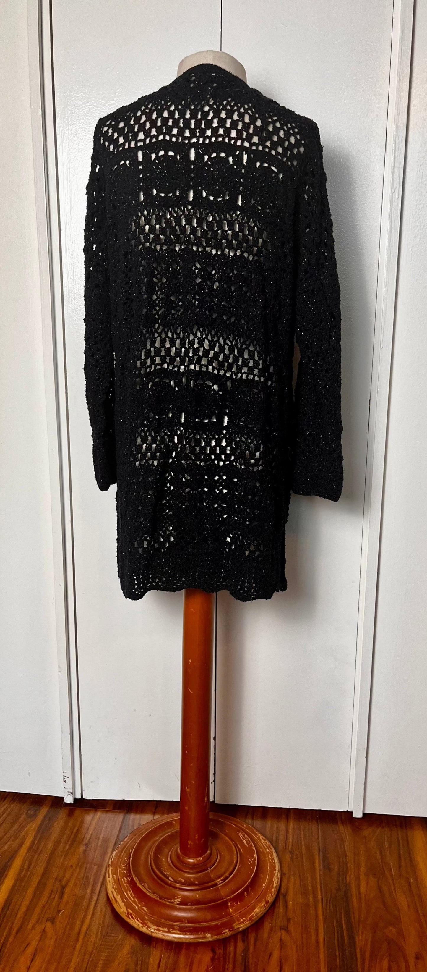 Vintage 1990's "Liz Claiborne" Glittery Black Crochet Duster Cardigan