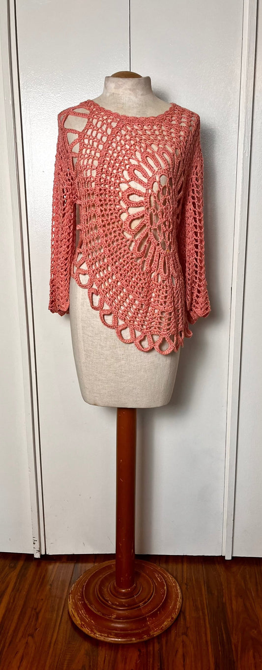 Vintage Salmon-Pink Crochet Top