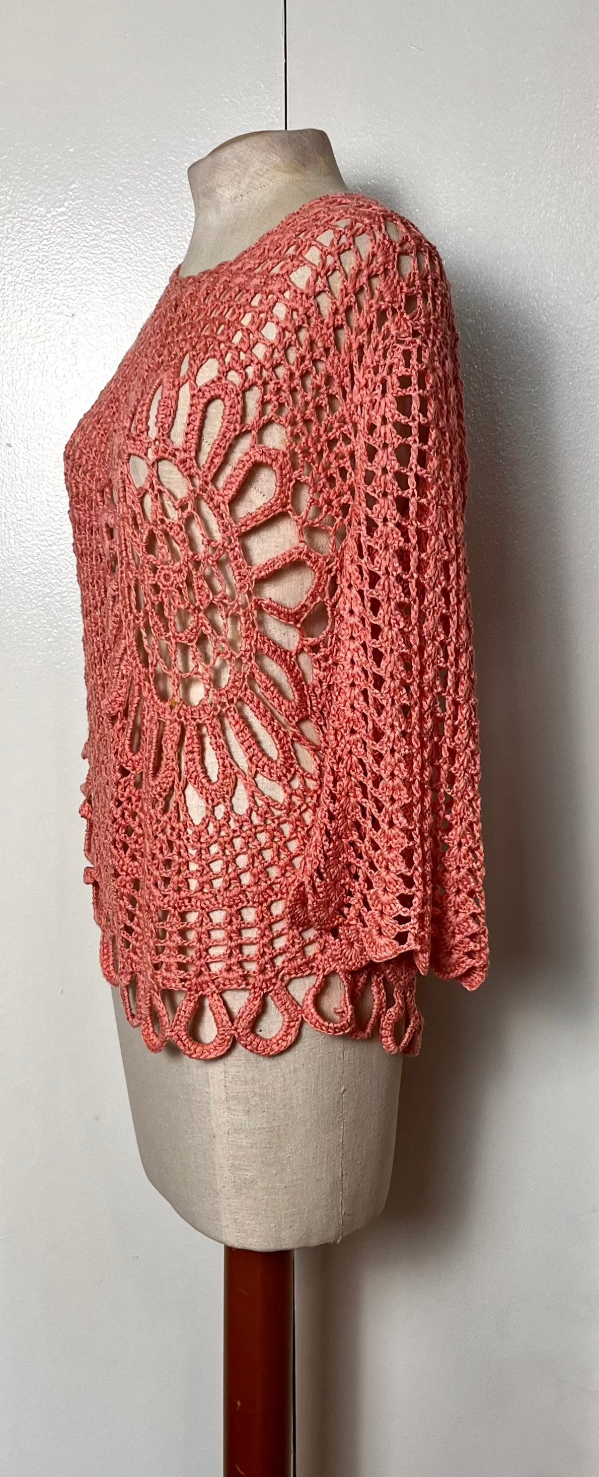 Vintage Salmon-Pink Crochet Top