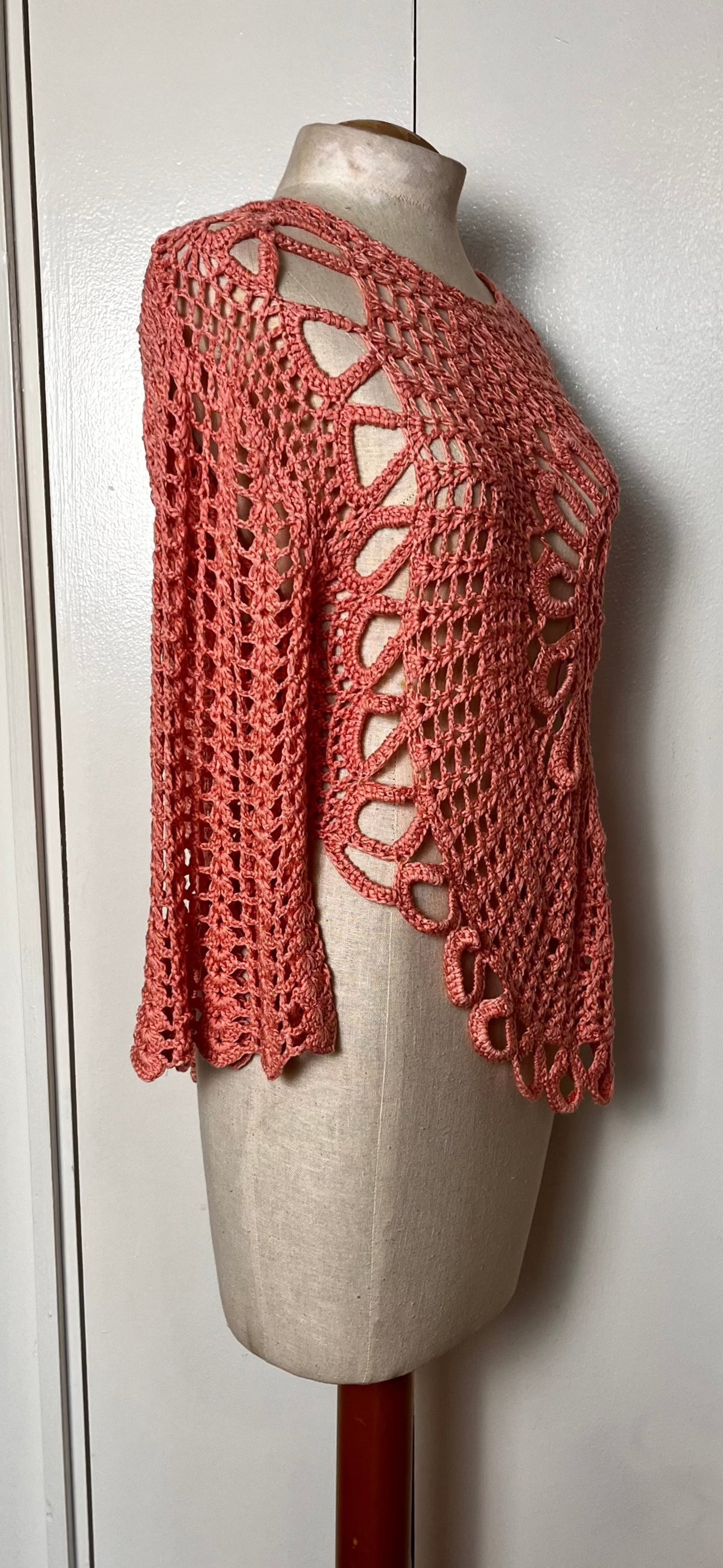 Vintage Salmon-Pink Crochet Top