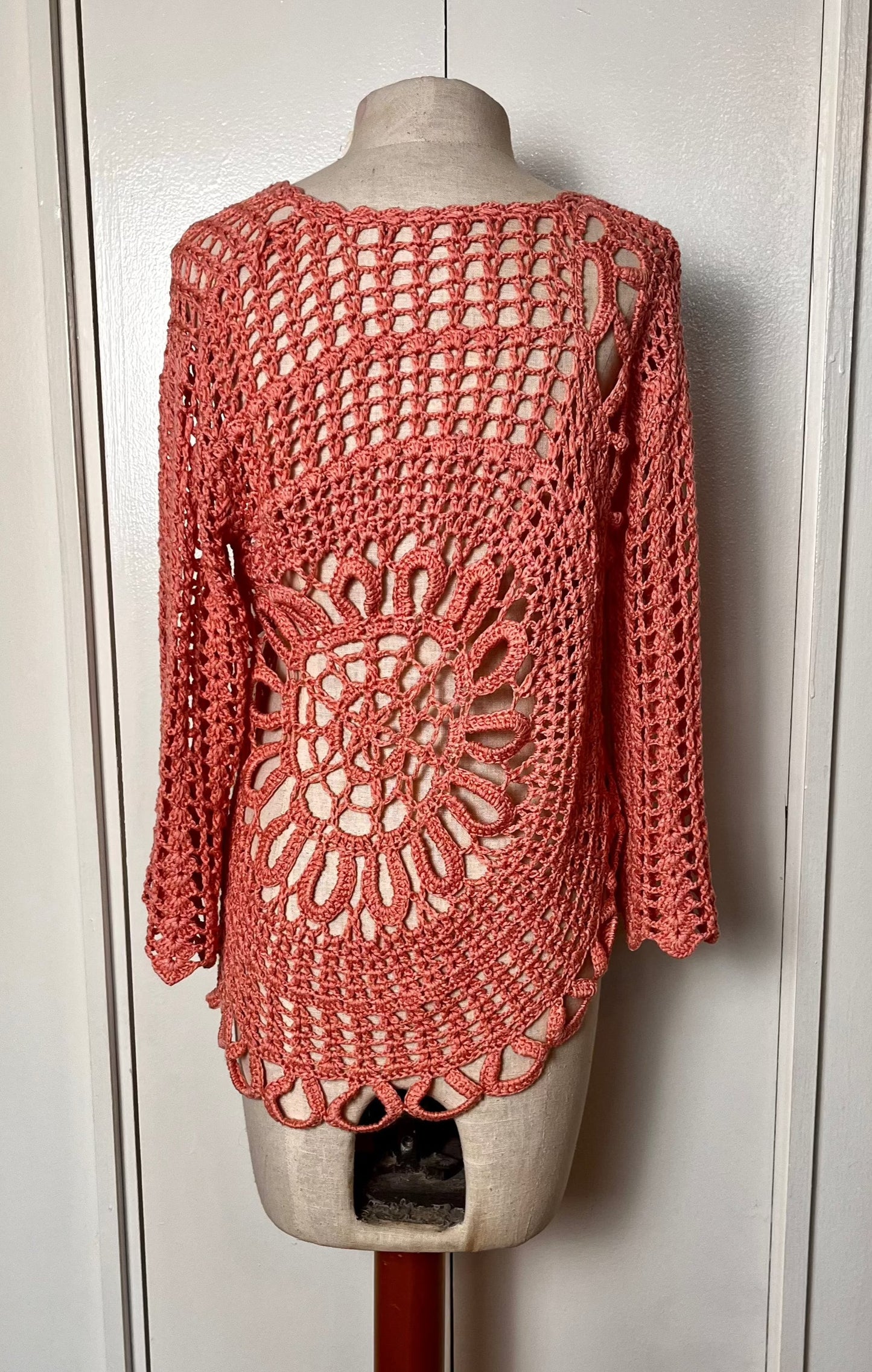 Vintage Salmon-Pink Crochet Top