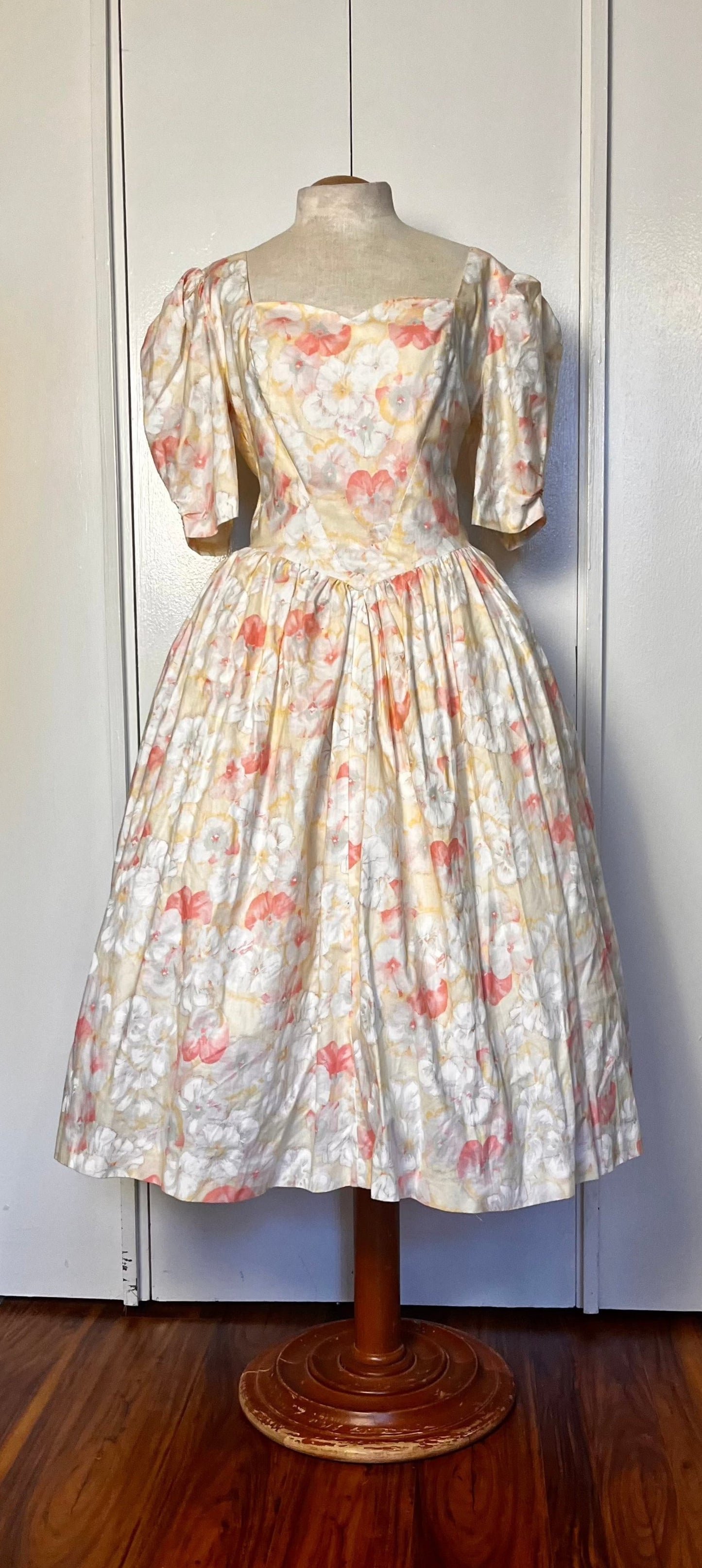 Vintage 1980's "Home-Sewn" Yellow Floral Dress (in the style of Laura Ashley)