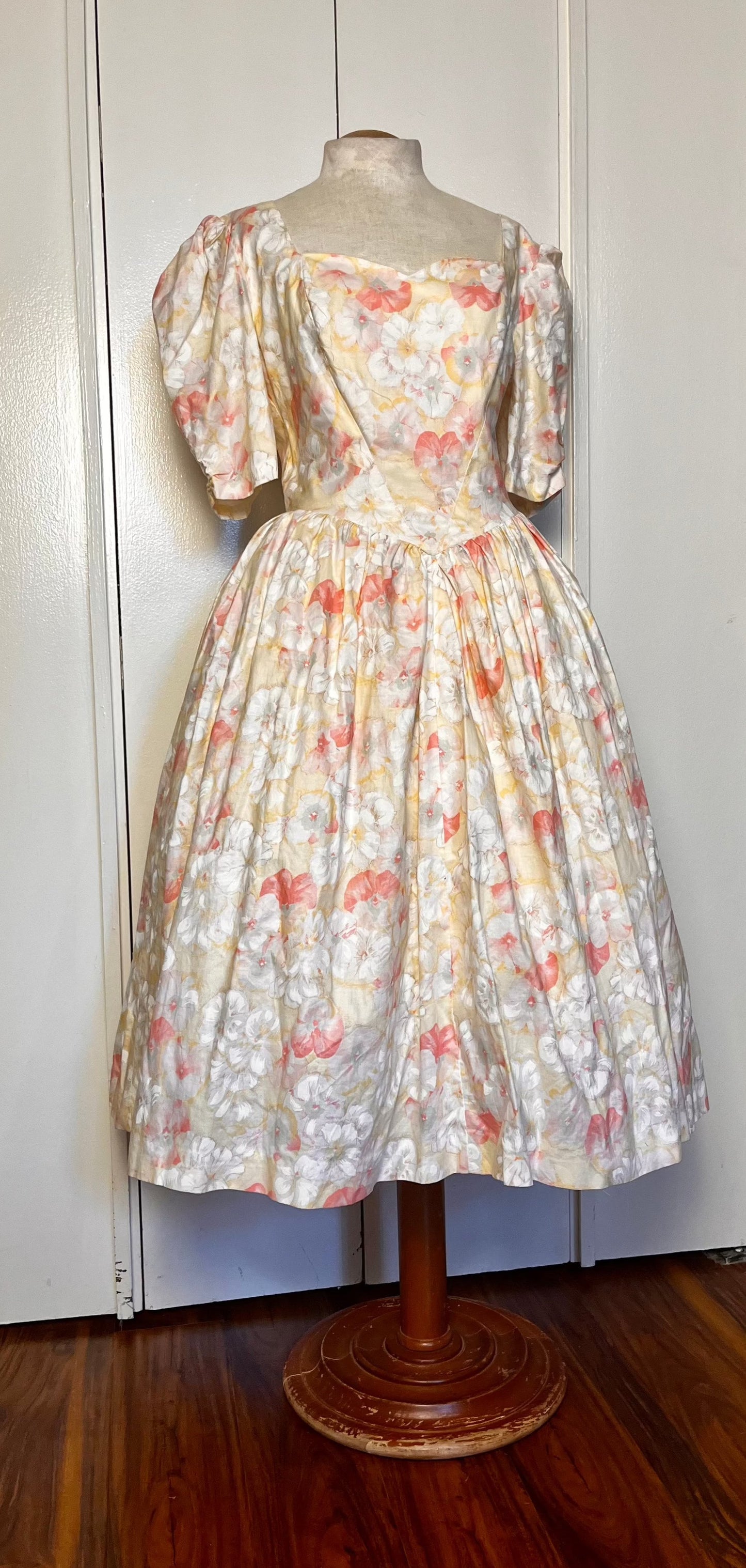 Vintage 1980's "Home-Sewn" Yellow Floral Dress (in the style of Laura Ashley)