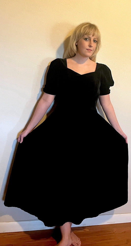 Vintage 1980's "Laura Ashley" Black Velvet Dress