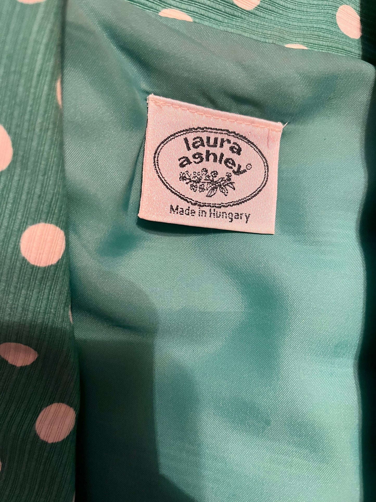 Vintage 1990’s "Laura Ashley" Green & White Polka Dot Halter Dress