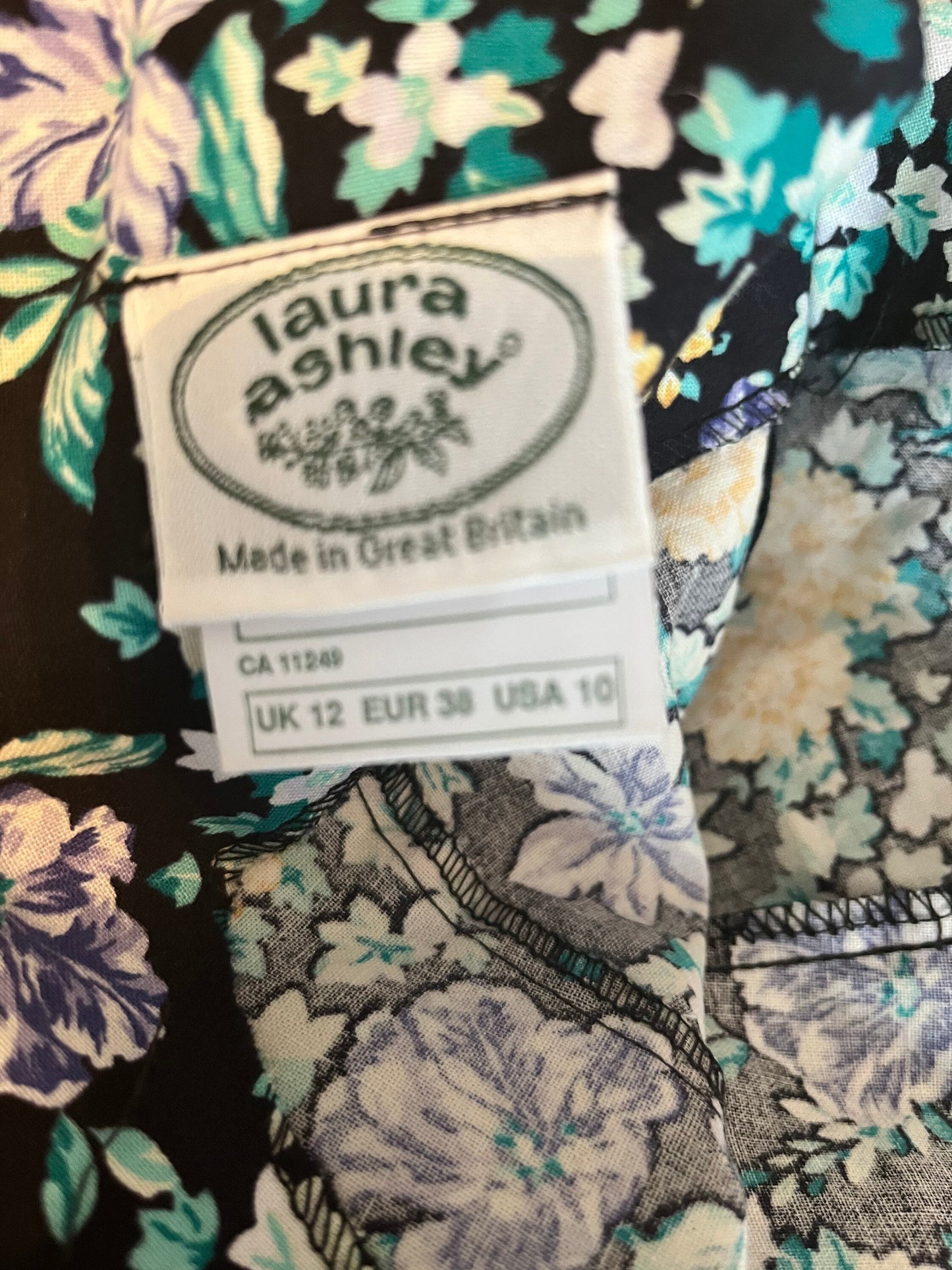 Vintage 1980’s "Laura Ashley" Black with Blue & Yellow Floral Dress