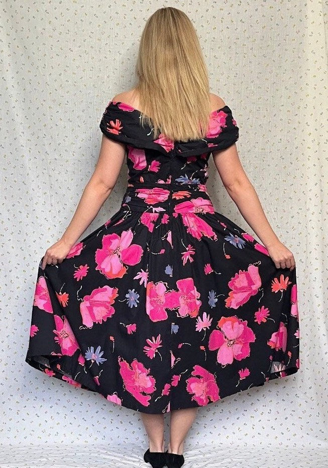 Vintage 1980’s "Laura Ashley" Black & Pink Floral Dress
