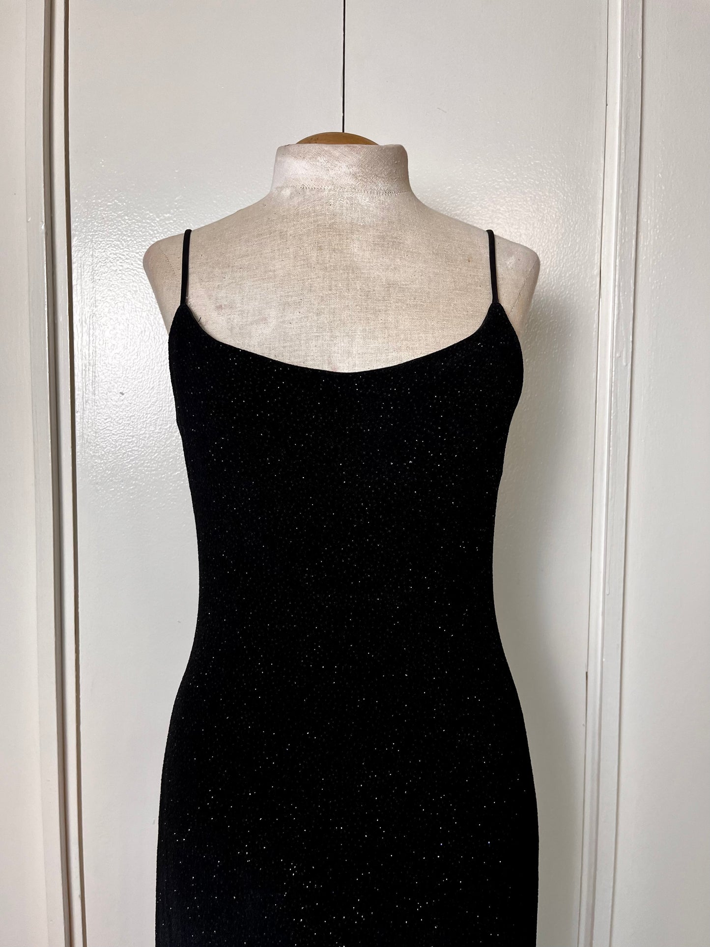 Vintage 1990's "Betsy & Adam by Jaslene" Black & Blue Stretch Knit Midi Dress