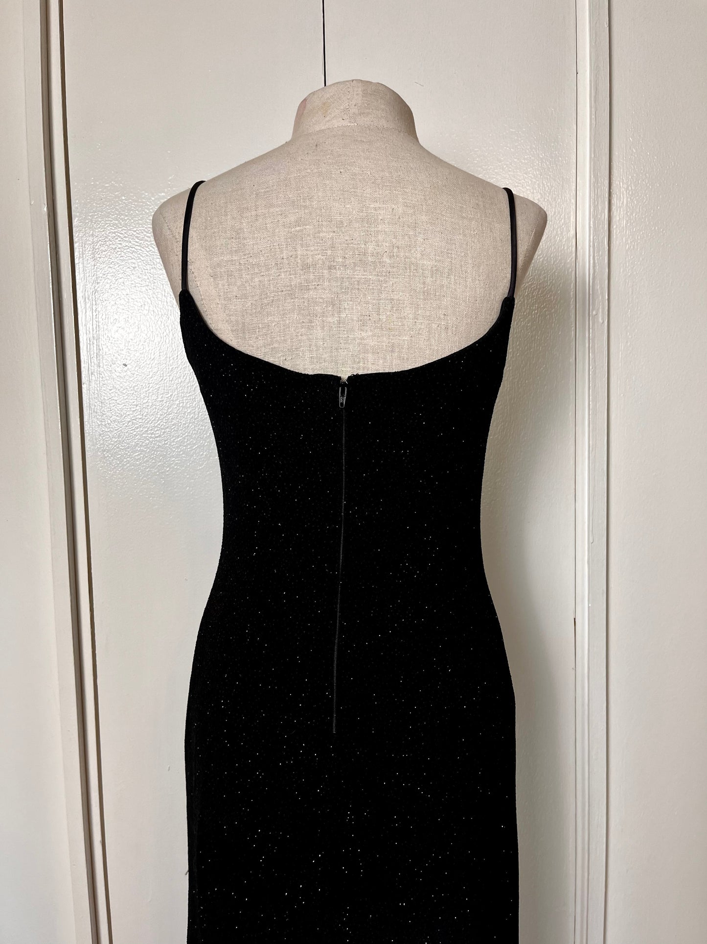 Vintage 1990's "Betsy & Adam by Jaslene" Black & Blue Stretch Knit Midi Dress