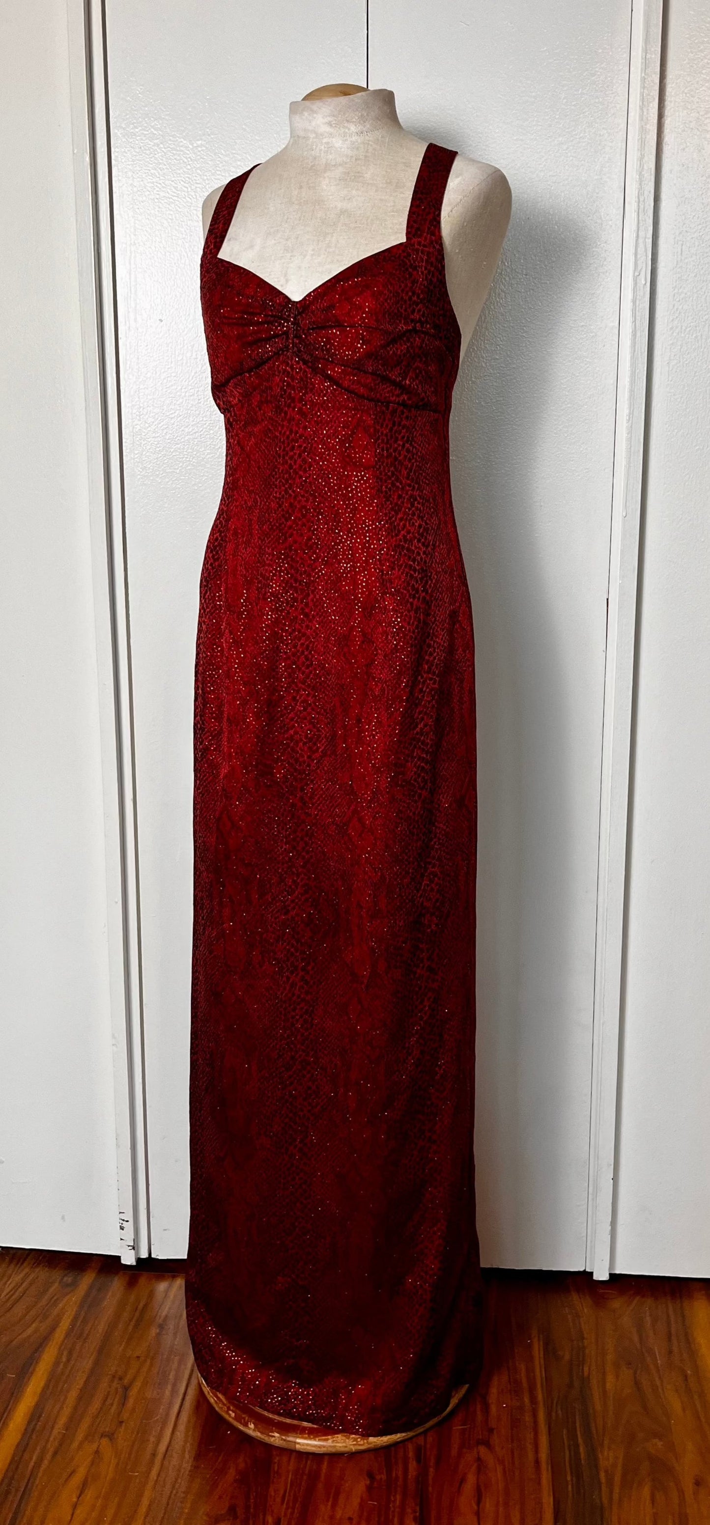 Vintage 1990's Red & Black Snake Print Maxi Dress