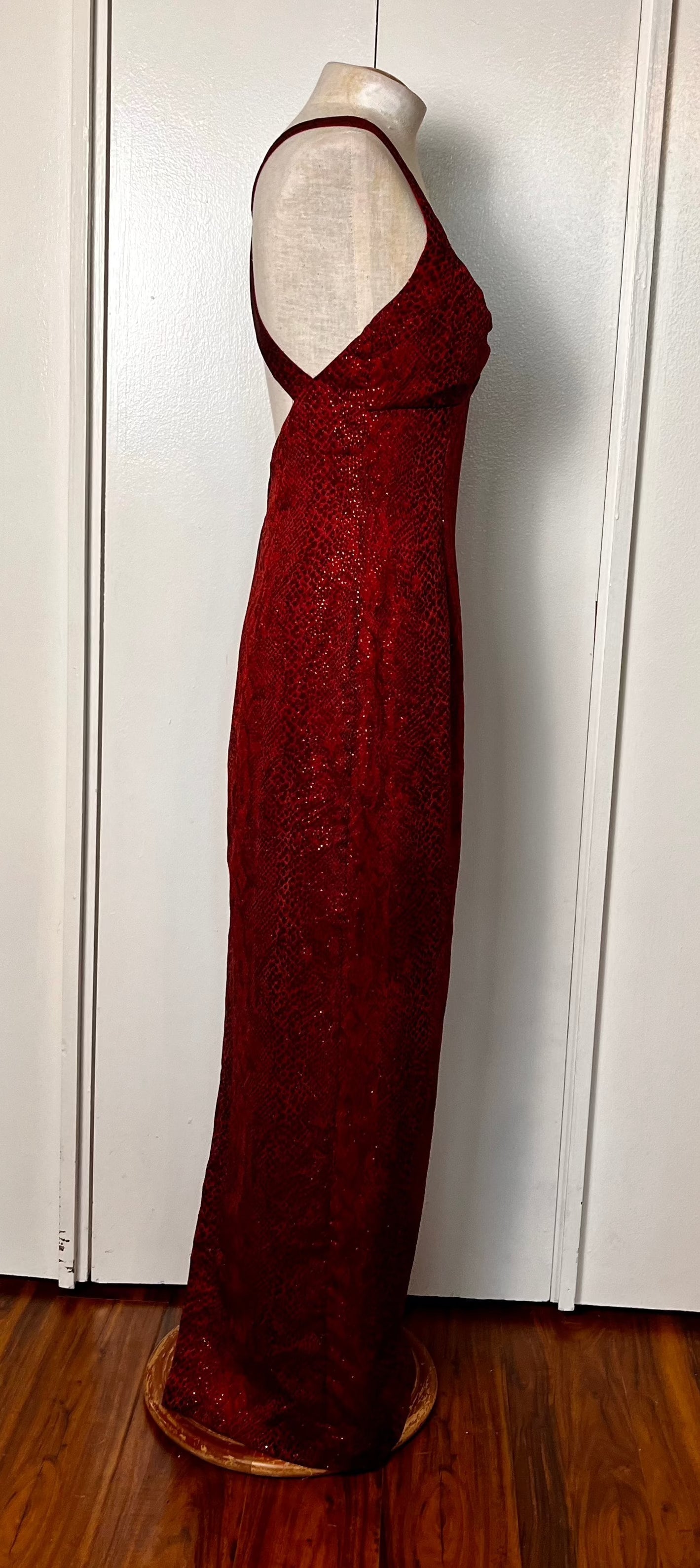 Vintage 1990's Red & Black Snake Print Maxi Dress