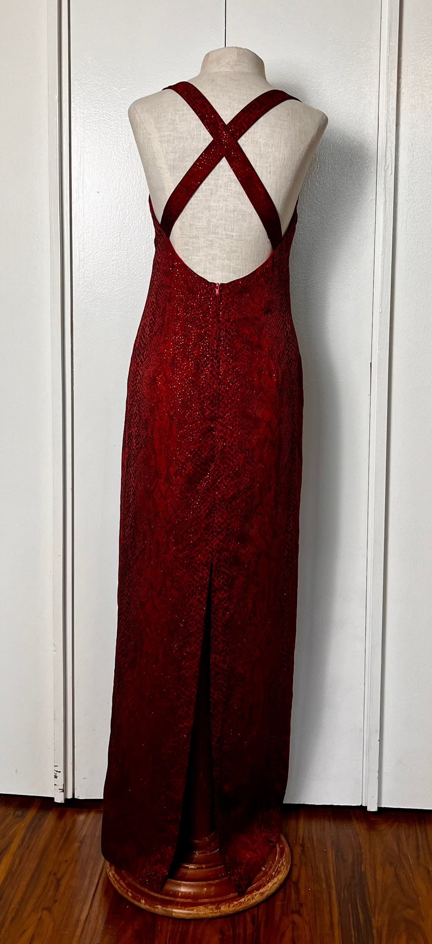 Vintage 1990's Red & Black Snake Print Maxi Dress