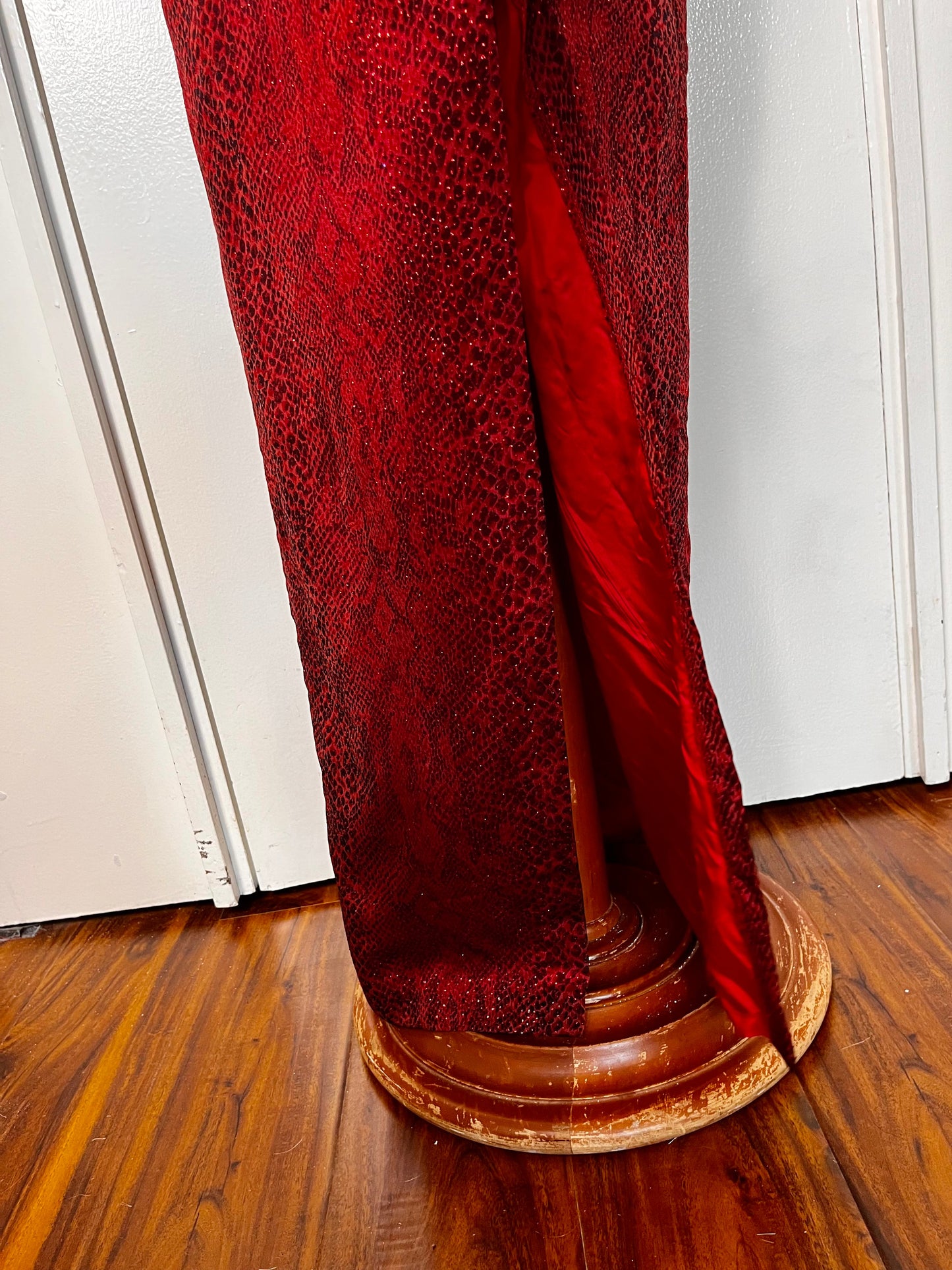 Vintage 1990's Red & Black Snake Print Maxi Dress