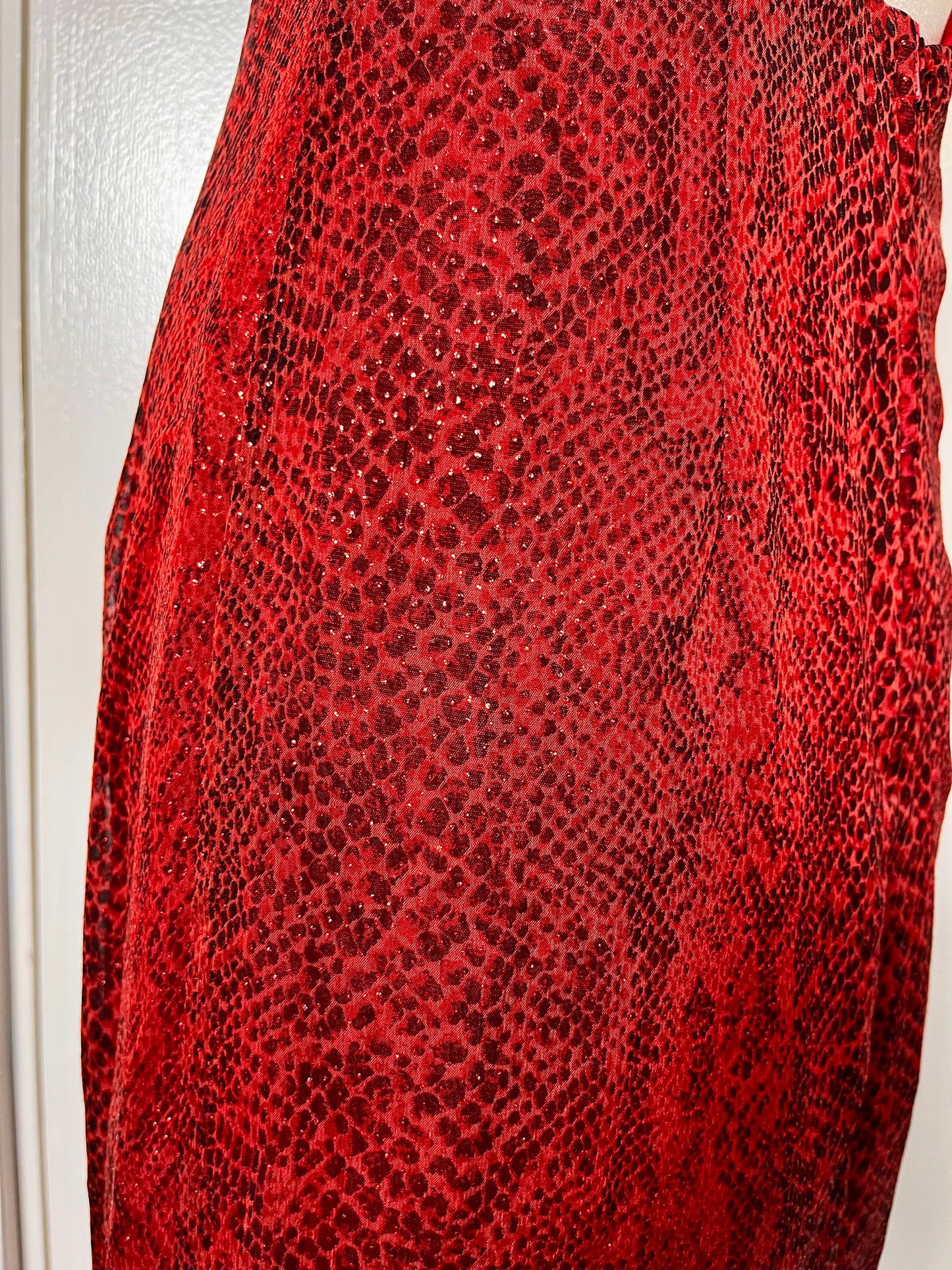 Vintage 1990's Red & Black Snake Print Maxi Dress