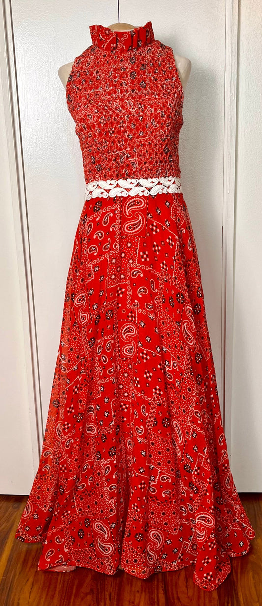 Vintage 1970's "Nancy's" Bandana Print Sleeveless Maxi Dress