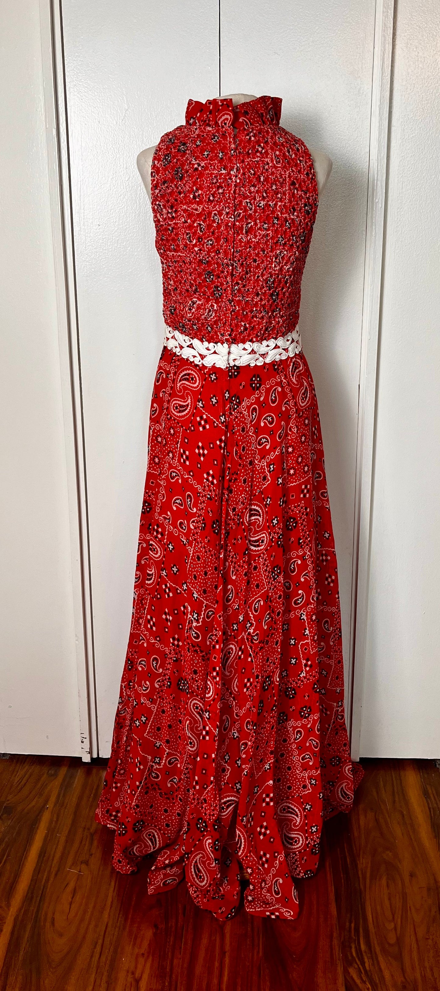 Vintage 1970's "Nancy's" Bandana Print Sleeveless Maxi Dress