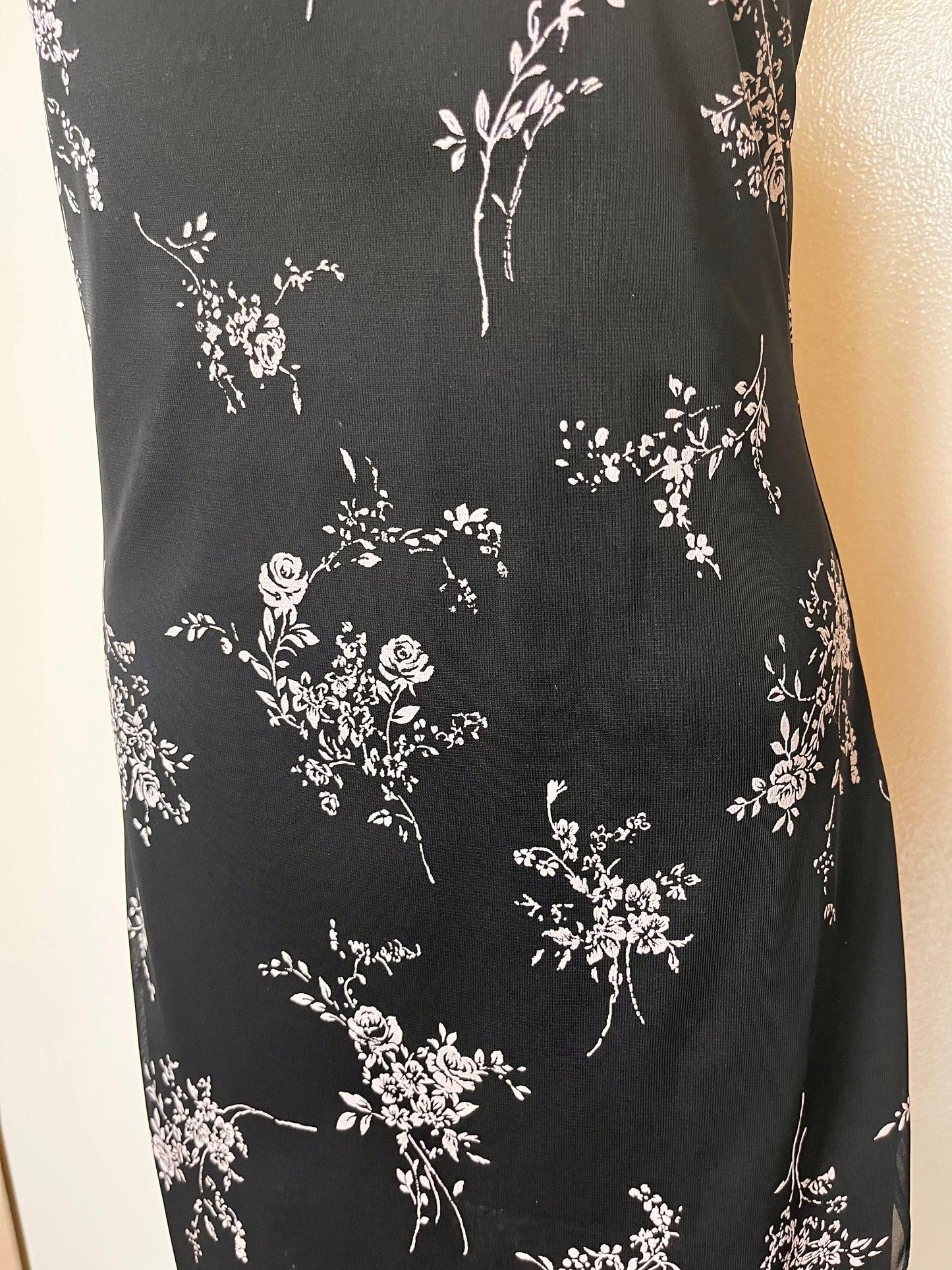 Vintage 1990's "Byer Too California" Black & White Floral Slip Dress w/ Tulip Hem