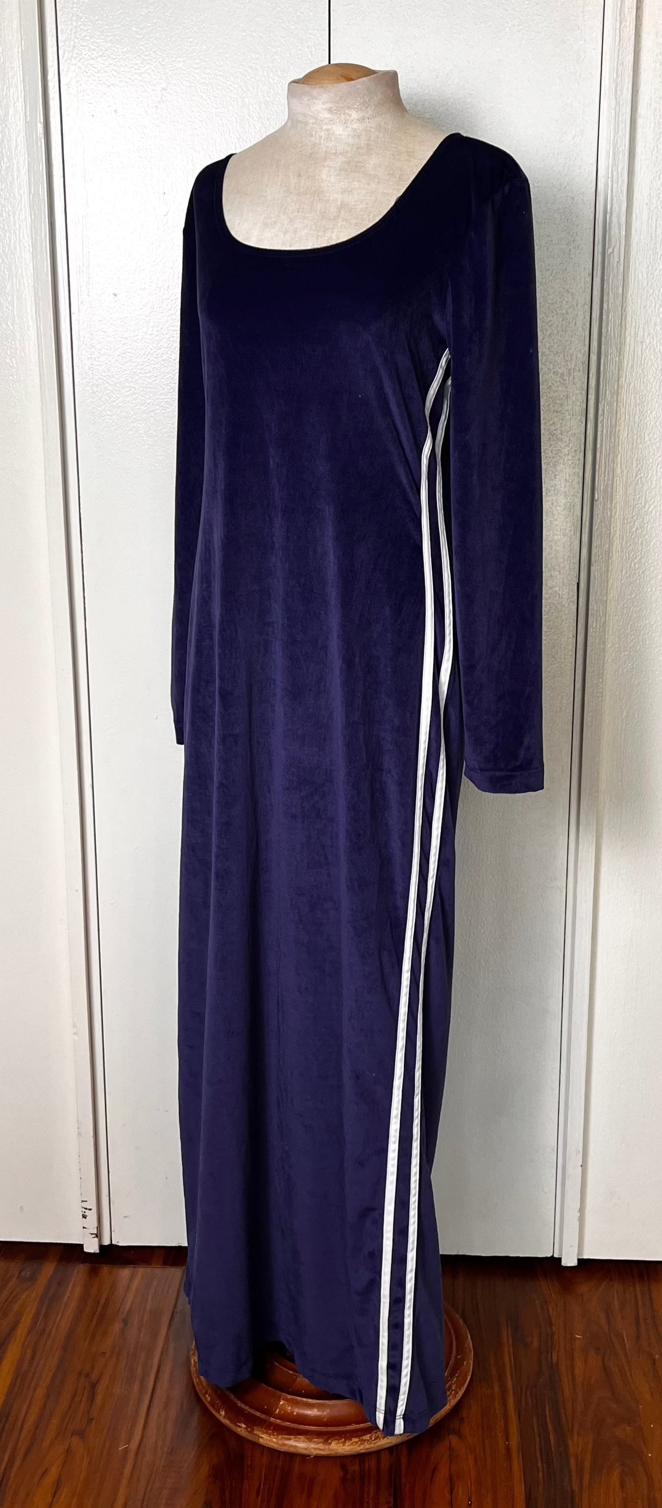 Vintage 1990's "LA Movers" Blue & White Athletic Stripe Long Sleeve Maxi Dress