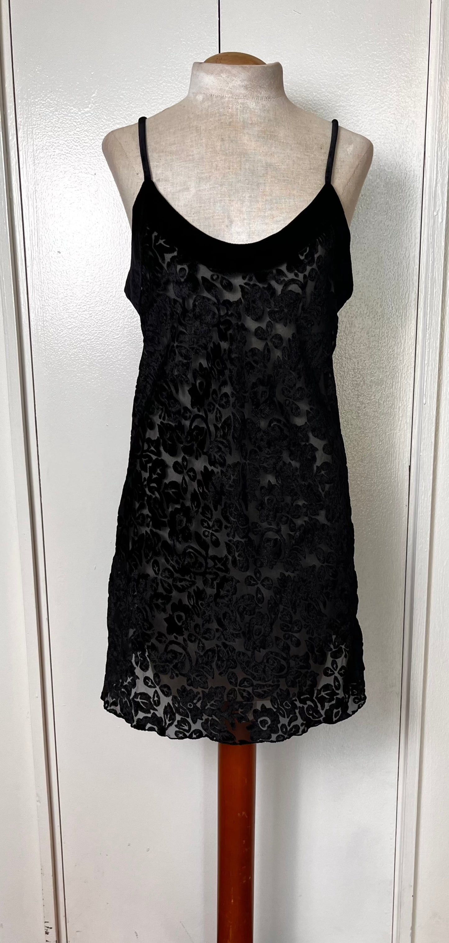 Vintage 1990's "Victoria's Secret" (Gold Label) Black Burnout Velvet Slip Dress