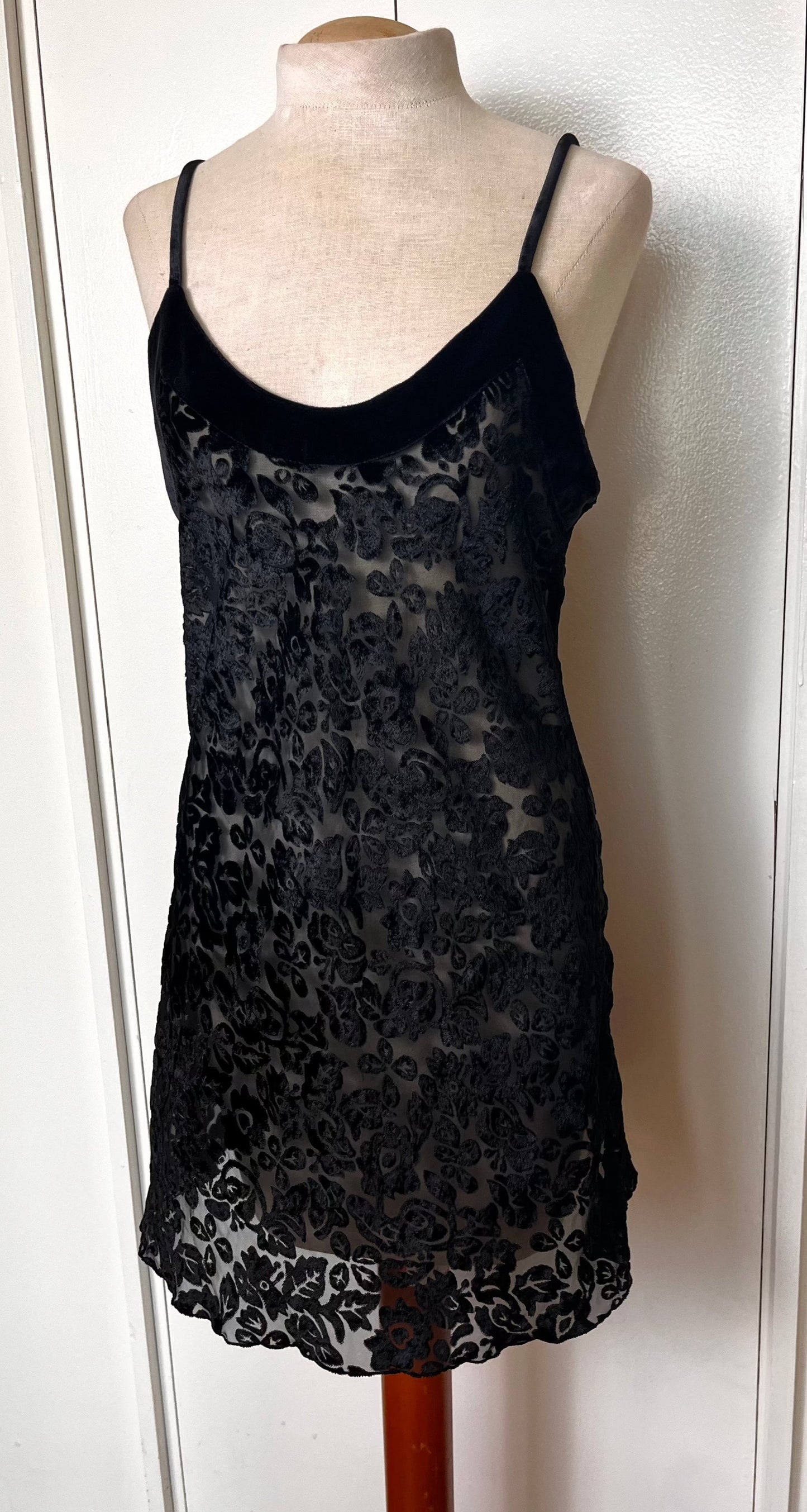 Vintage 1990's "Victoria's Secret" (Gold Label) Black Burnout Velvet Slip Dress