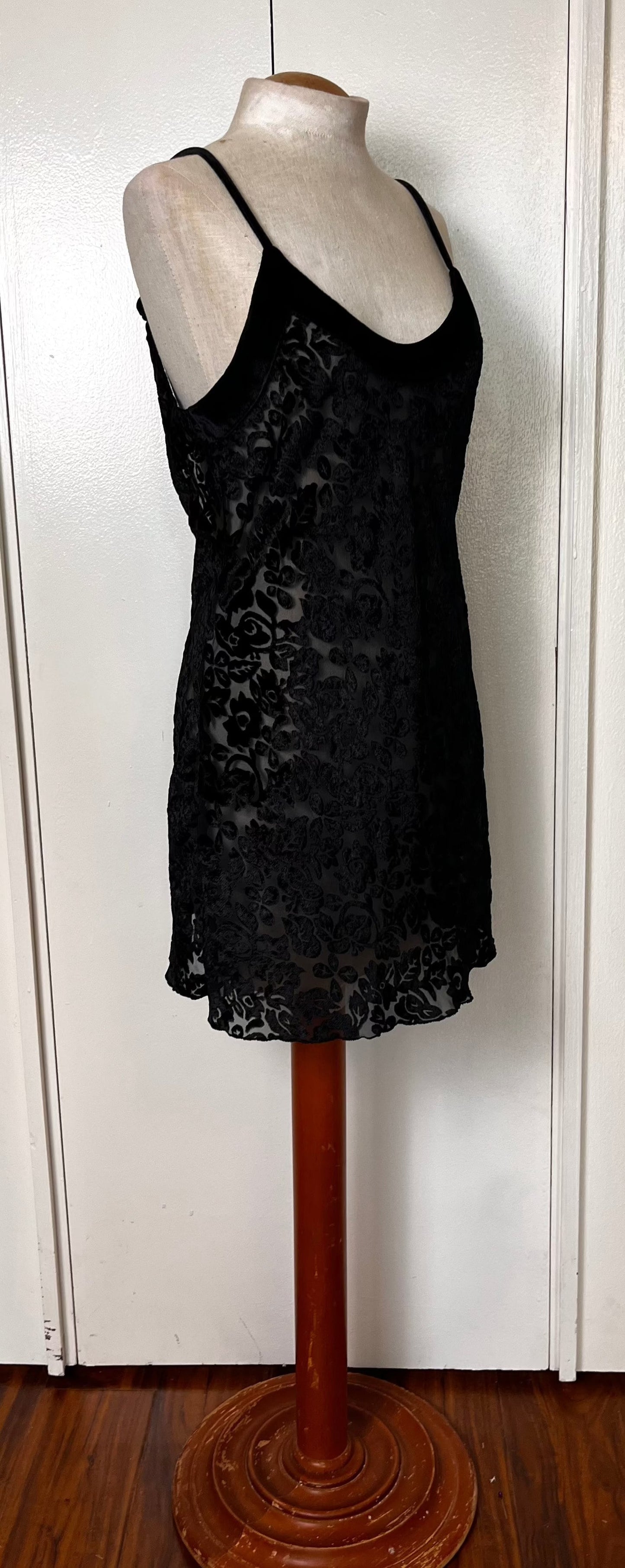 Vintage 1990's "Victoria's Secret" (Gold Label) Black Burnout Velvet Slip Dress