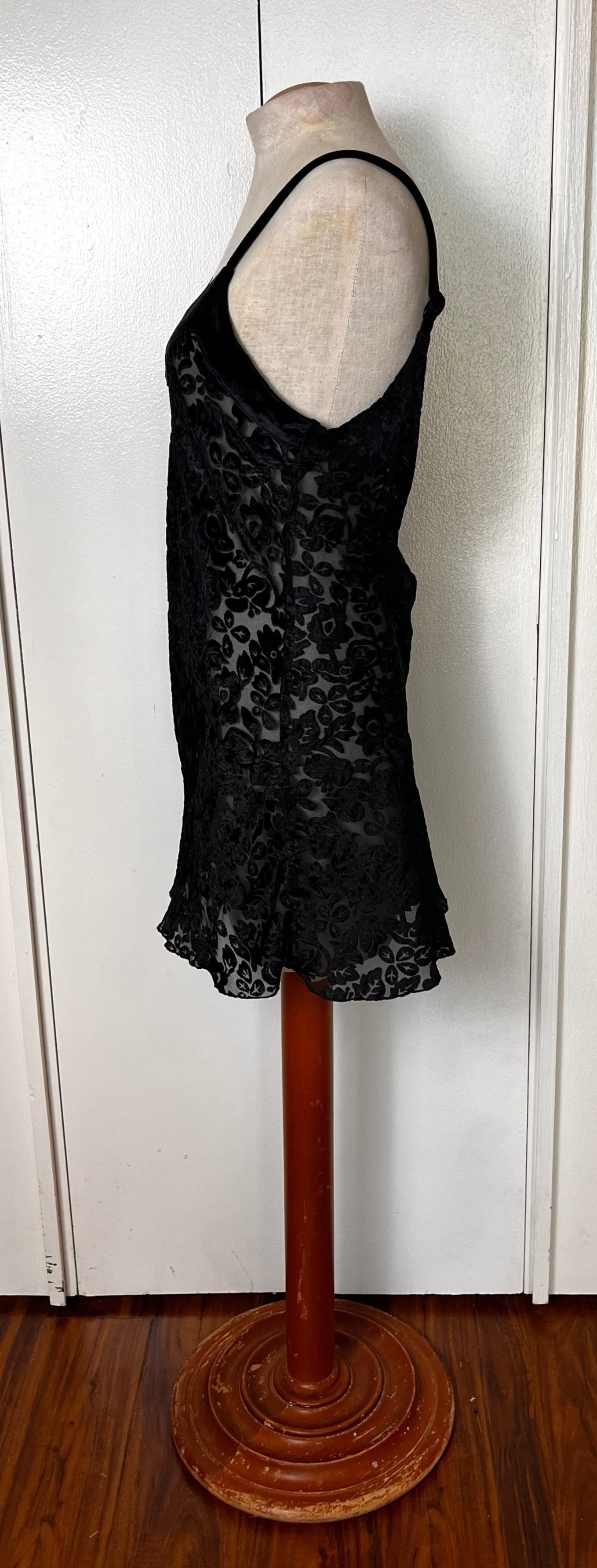 Vintage 1990's "Victoria's Secret" (Gold Label) Black Burnout Velvet Slip Dress