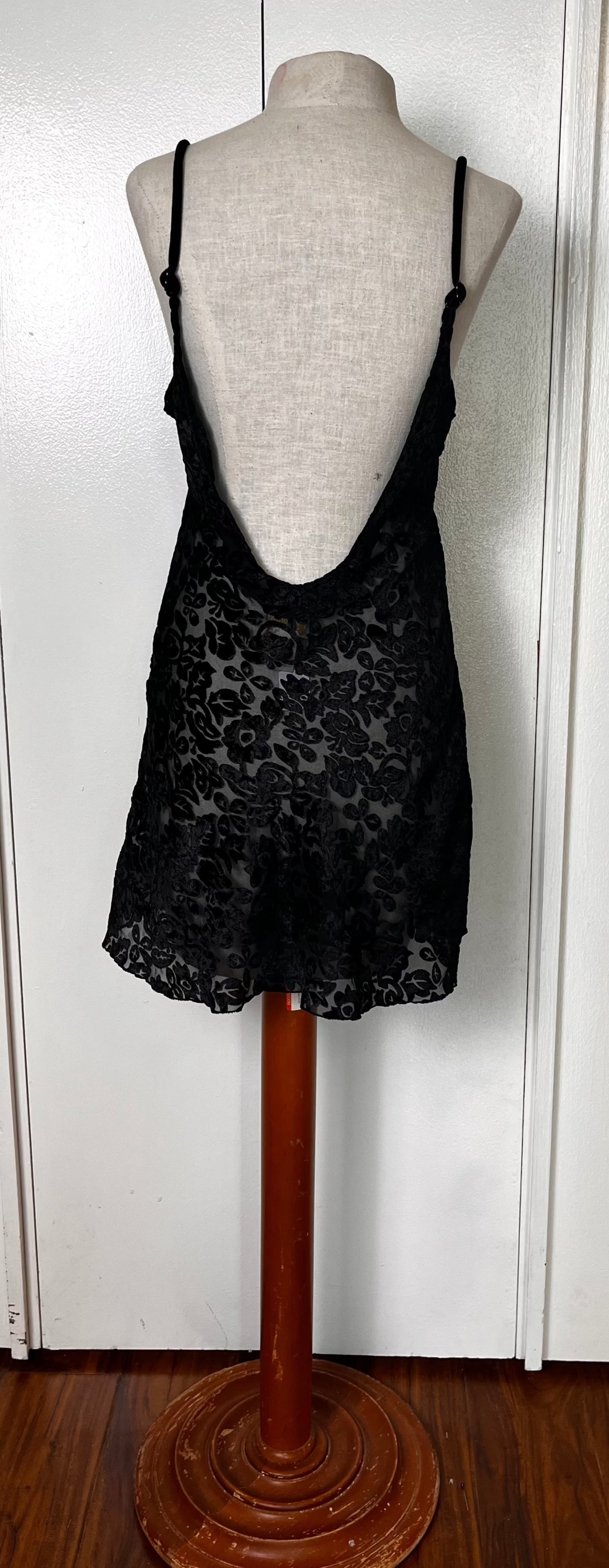 Vintage 1990's "Victoria's Secret" (Gold Label) Black Burnout Velvet Slip Dress