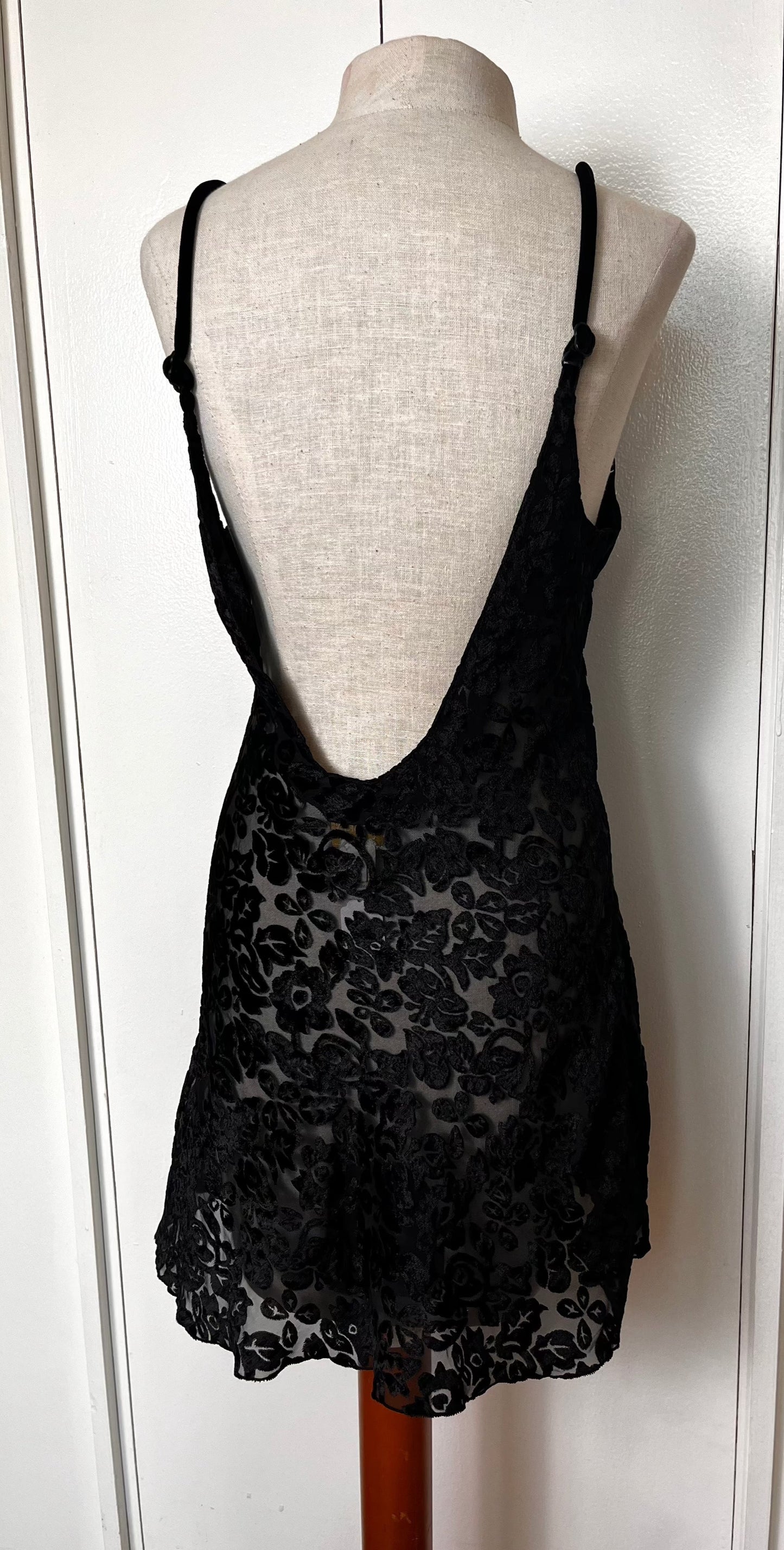 Vintage 1990's "Victoria's Secret" (Gold Label) Black Burnout Velvet Slip Dress