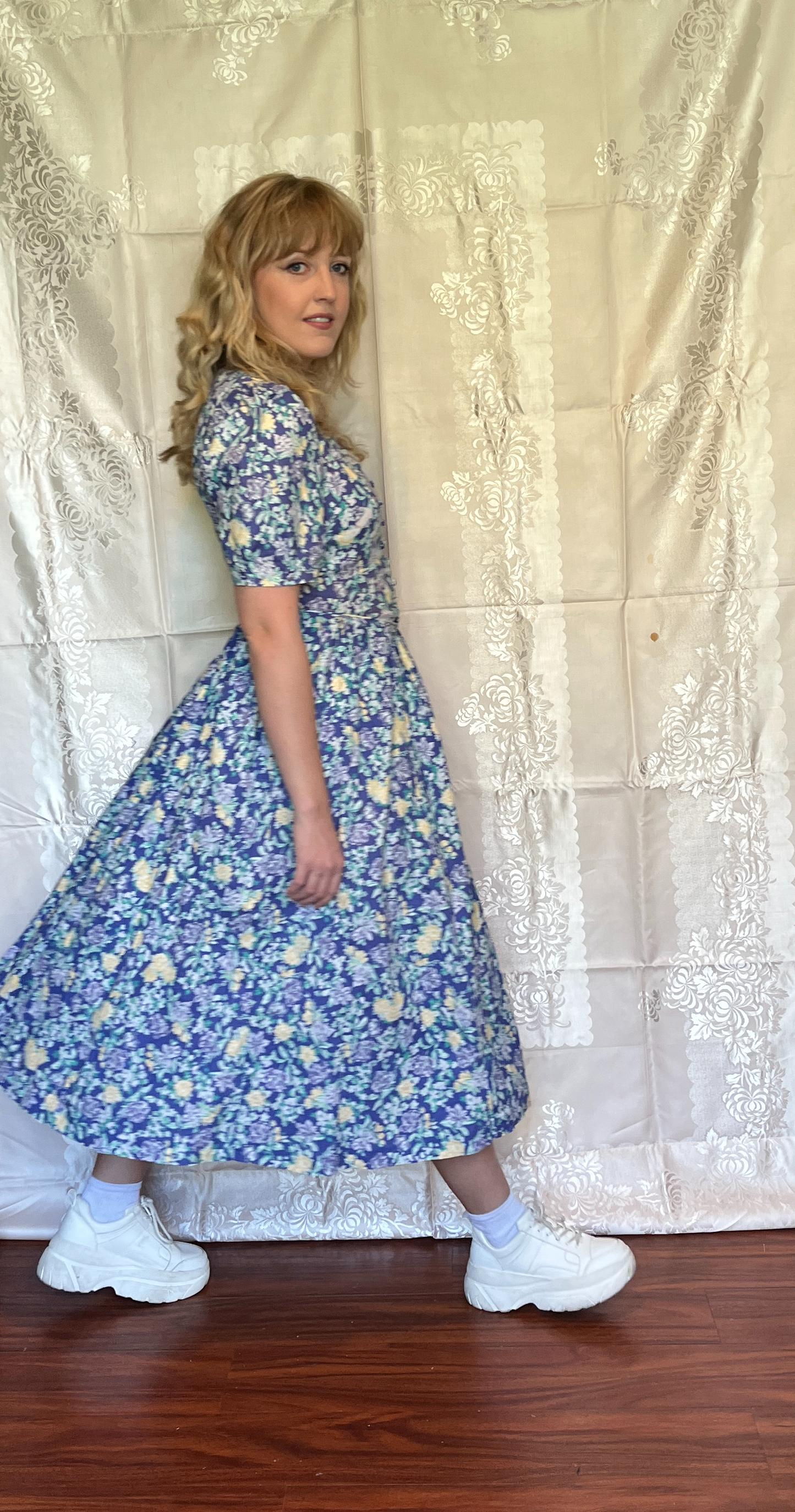 Vintage 1980’s "Laura Ashley" Indigo with Yellow & Purple Floral Dress