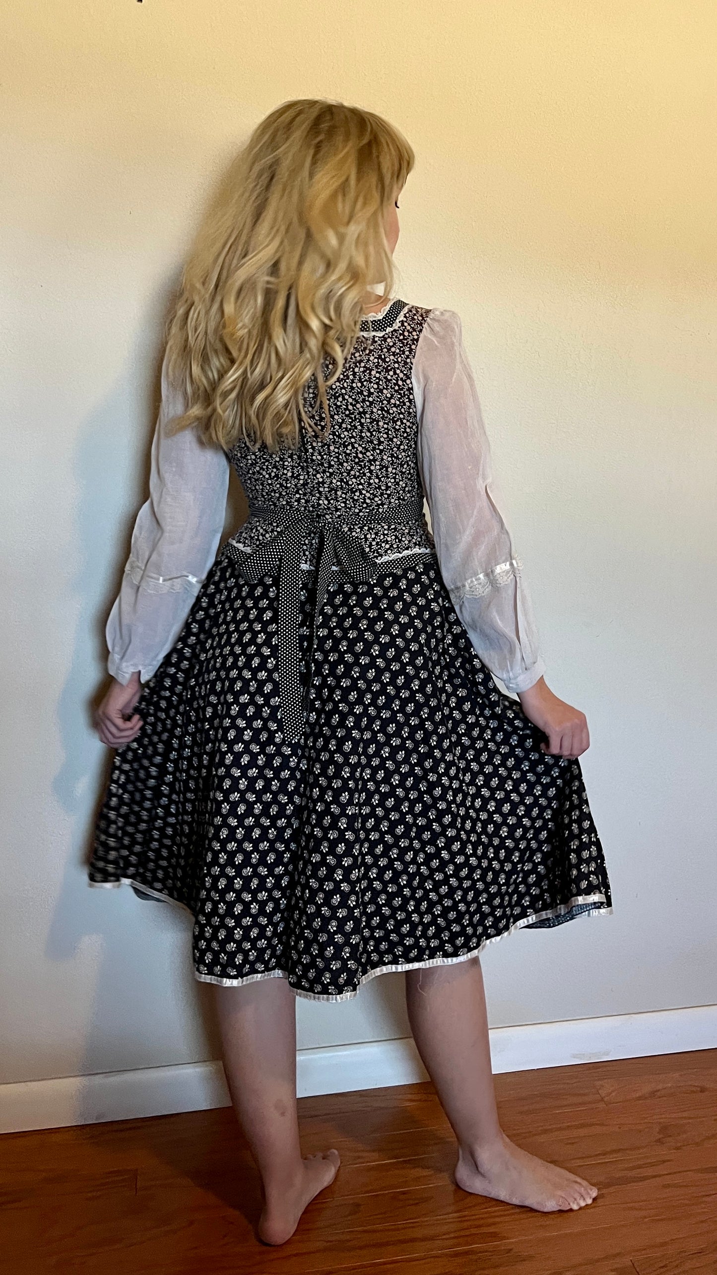 Vintage 1970’s "Gunne Sax by Jessica McClintock" Black & Purple Peplum Midi Dress (Altered)