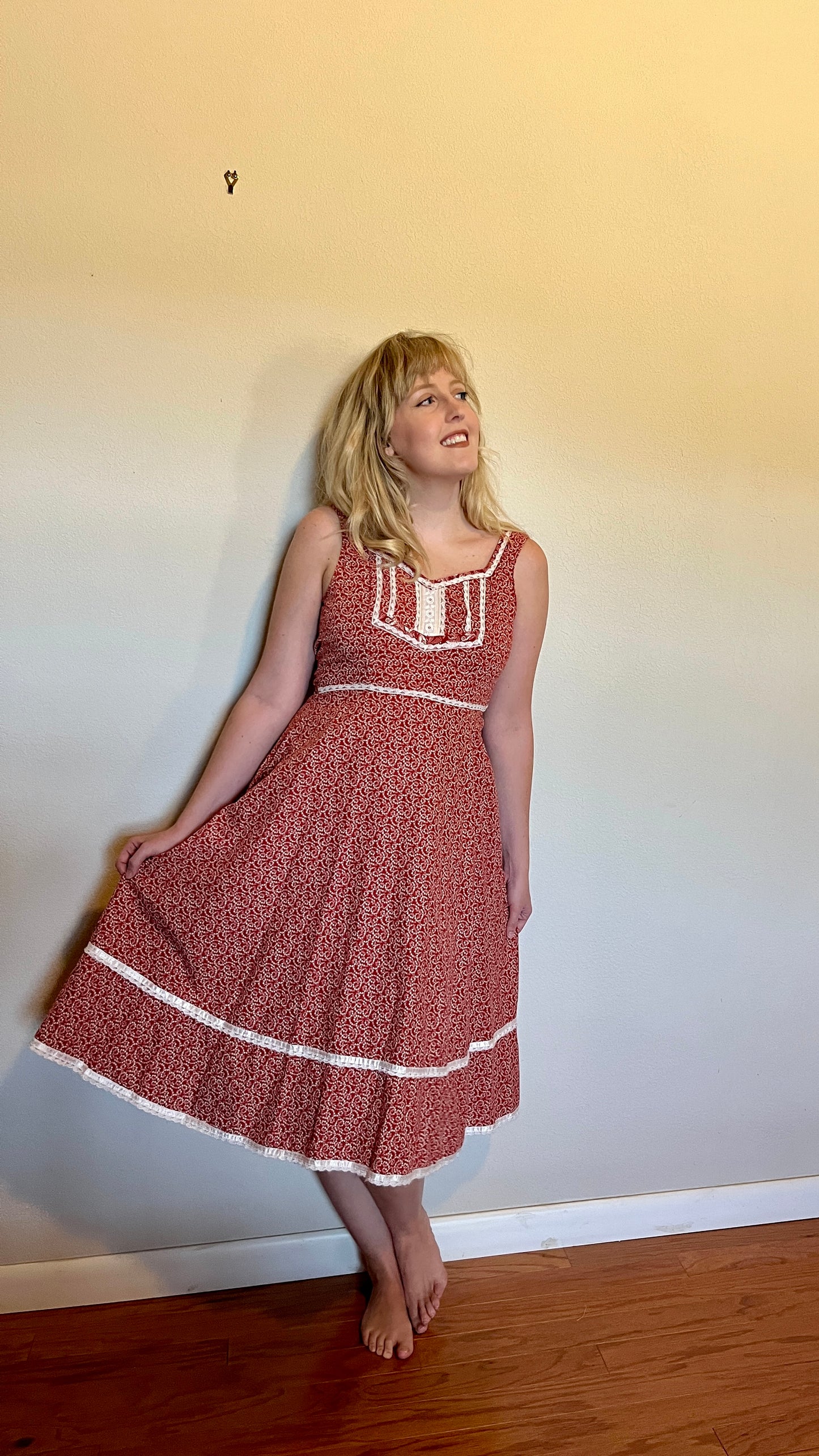 Vintage 1970’s "Gunne Sax by Jessica McClintock" Red Calico Midi Dress (Altered)