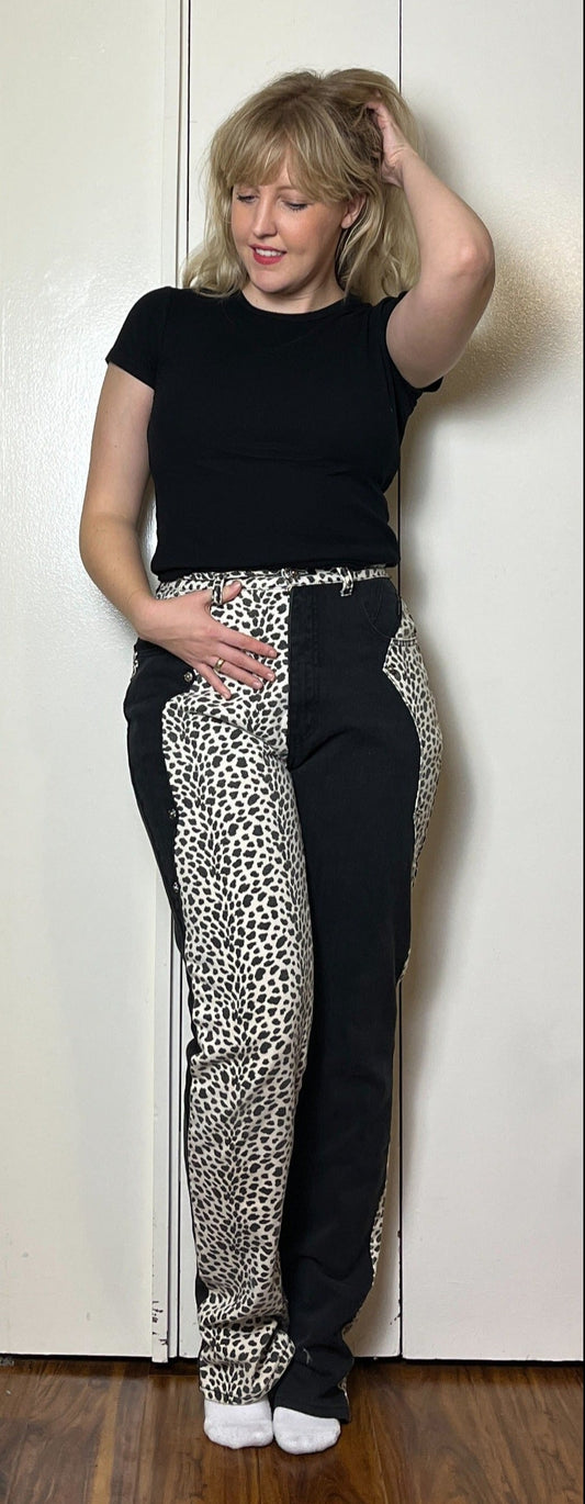 Vintage 1990's "Western Ethics" Black & White Cow Print Jeans