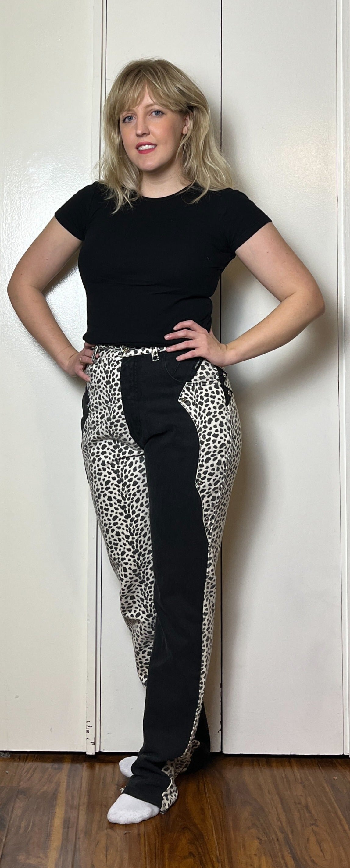 Vintage 1990's "Western Ethics" Black & White Cow Print Jeans