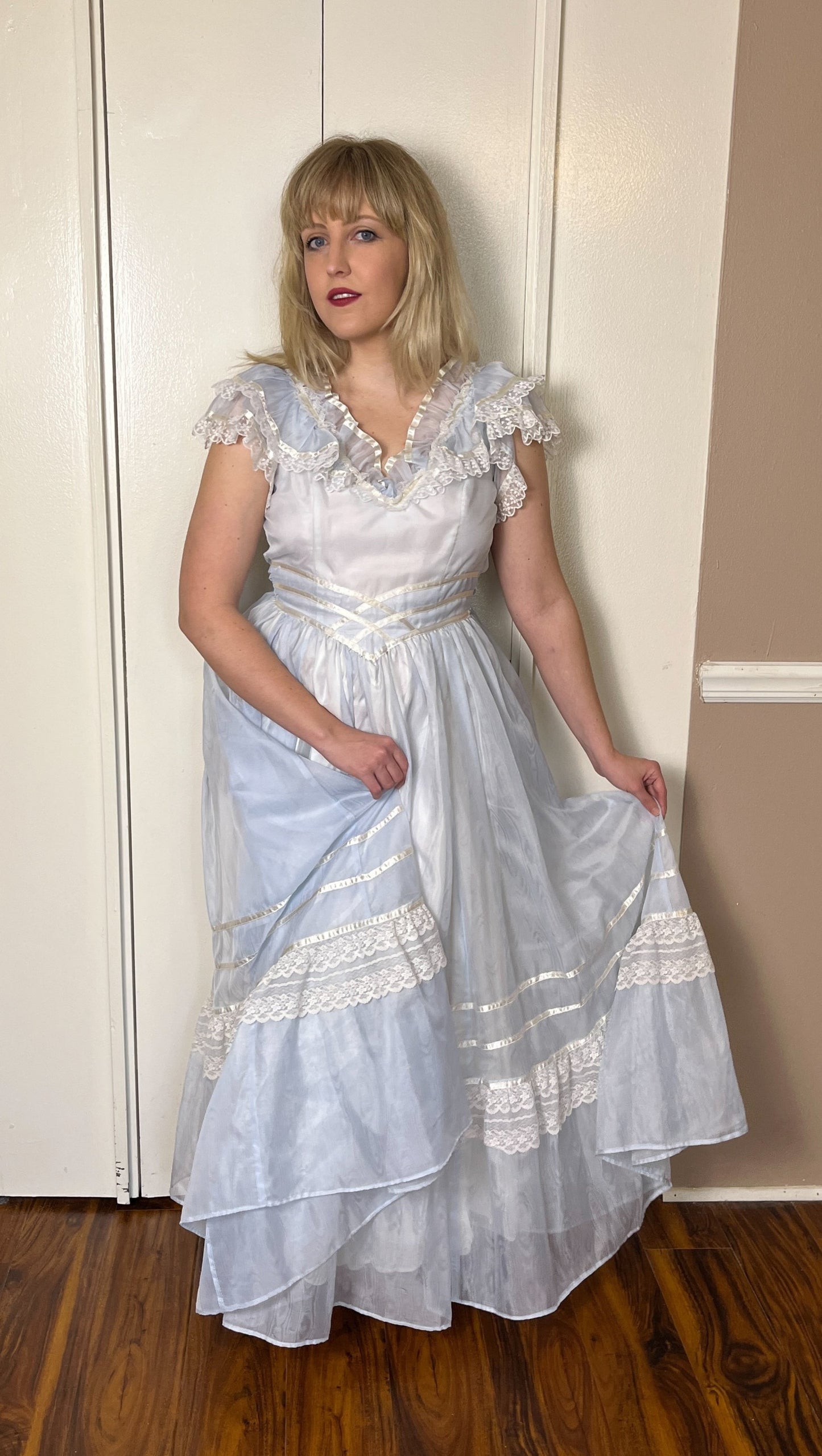 Vintage 1980's "Gunne Sax by Jessica McClintock" Light Blue Ruffle Gown Vintage 1980's "Gunne Sax by Jessica McClintock" Light Blue Ruffle Gown