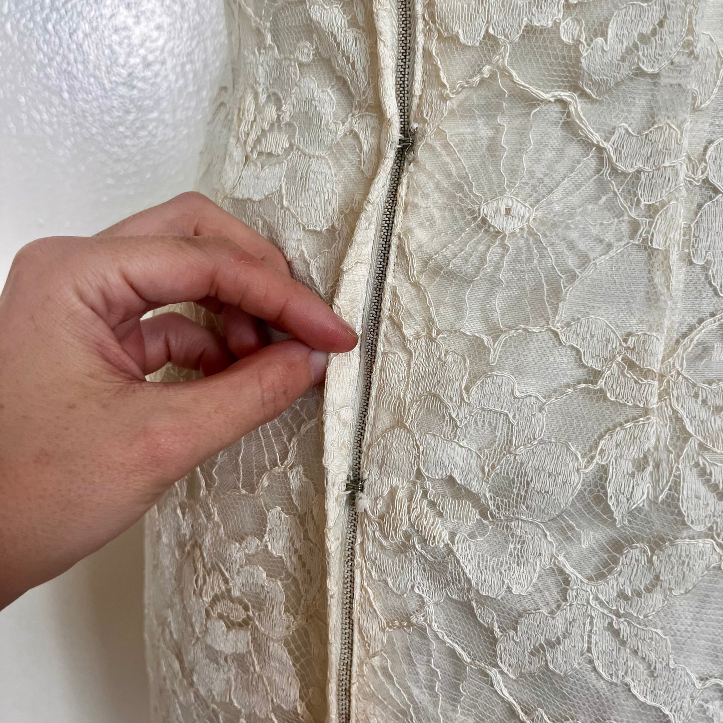 Vintage 1950's White Lace & Rhinestones Strapless Gown