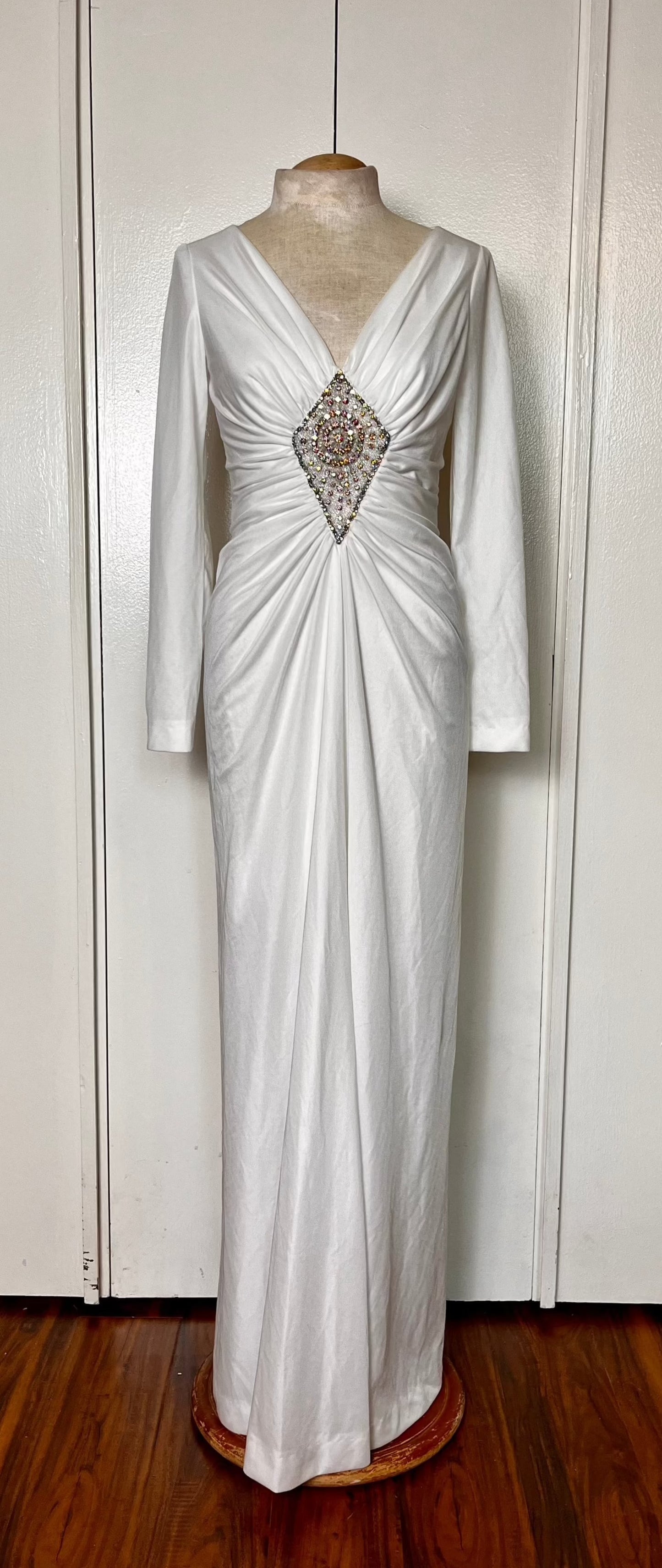 Vintage 1970's "Jack Bryan" White Stretch & Rhinestone Maxi Dress (Deadstock/NWT)