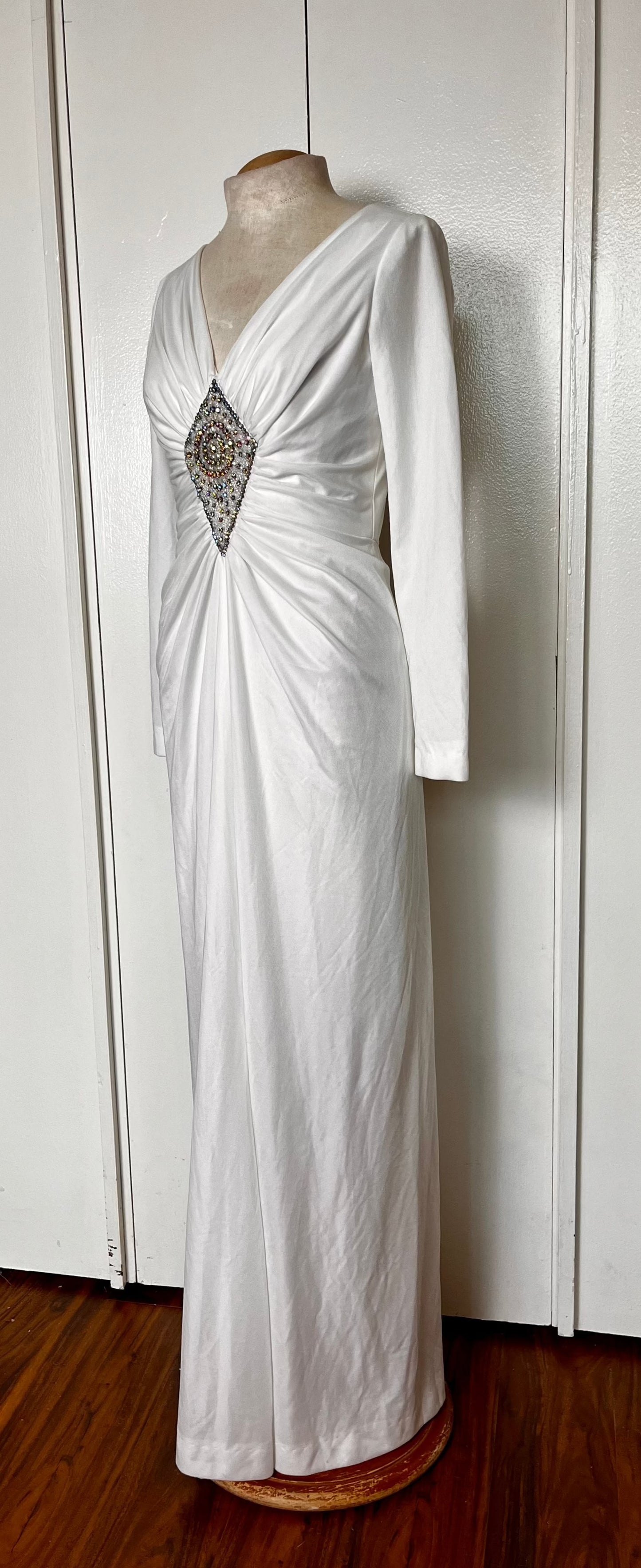 Vintage 1970's "Jack Bryan" White Stretch & Rhinestone Maxi Dress (Deadstock/NWT)