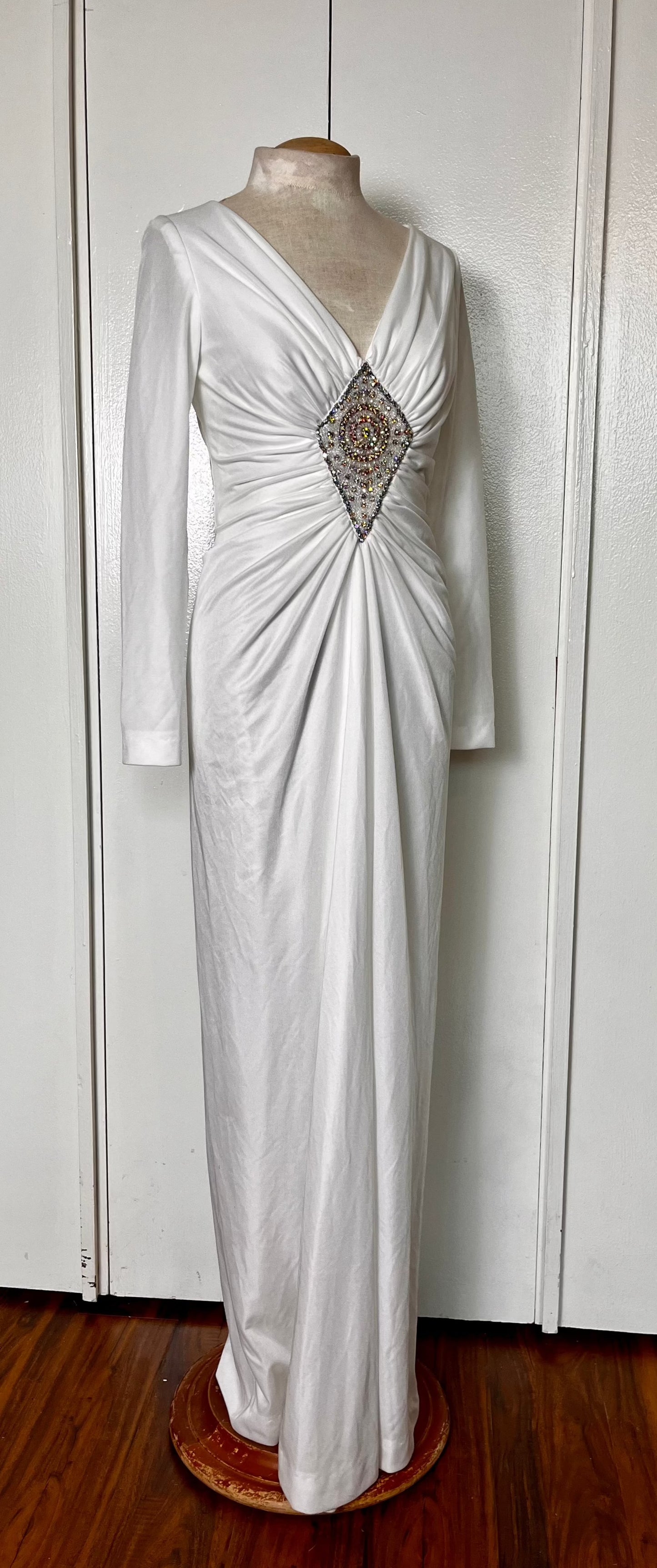 Vintage 1970's "Jack Bryan" White Stretch & Rhinestone Maxi Dress (Deadstock/NWT)