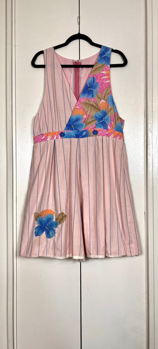 Vintage 1980's Beach Floral Pink Romper