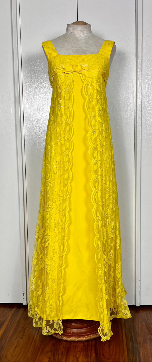 Vintage 1960's Yellow Lace Empire Waist Dress